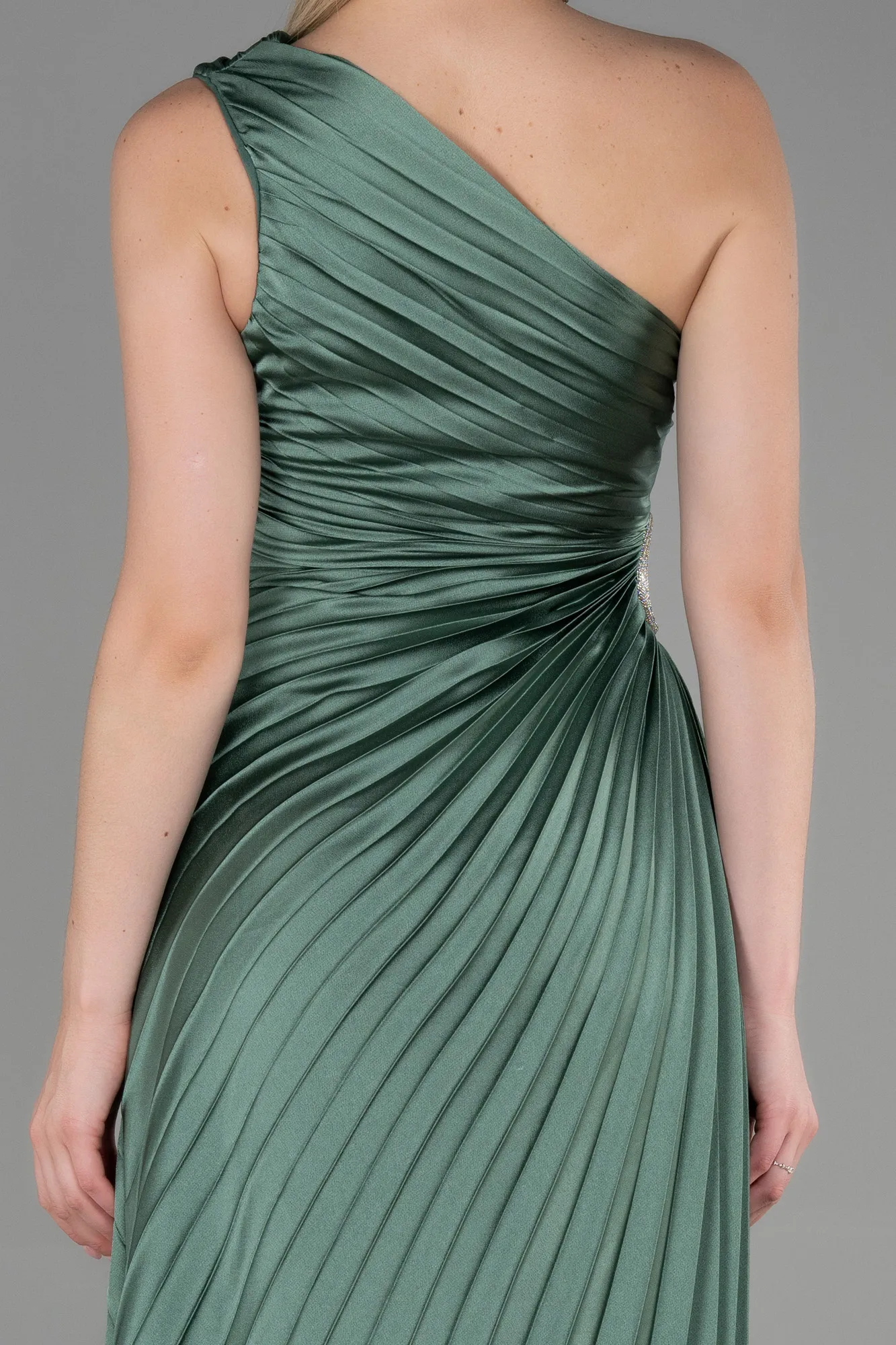 Olive Drab-Long Satin Prom Gown ABU3159