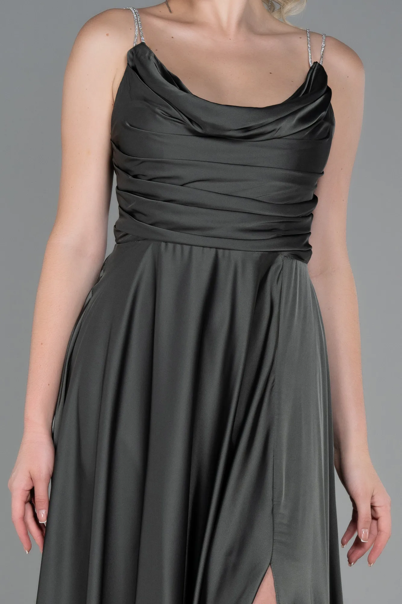 Olive Drab-Long Satin Prom Gown ABU3275