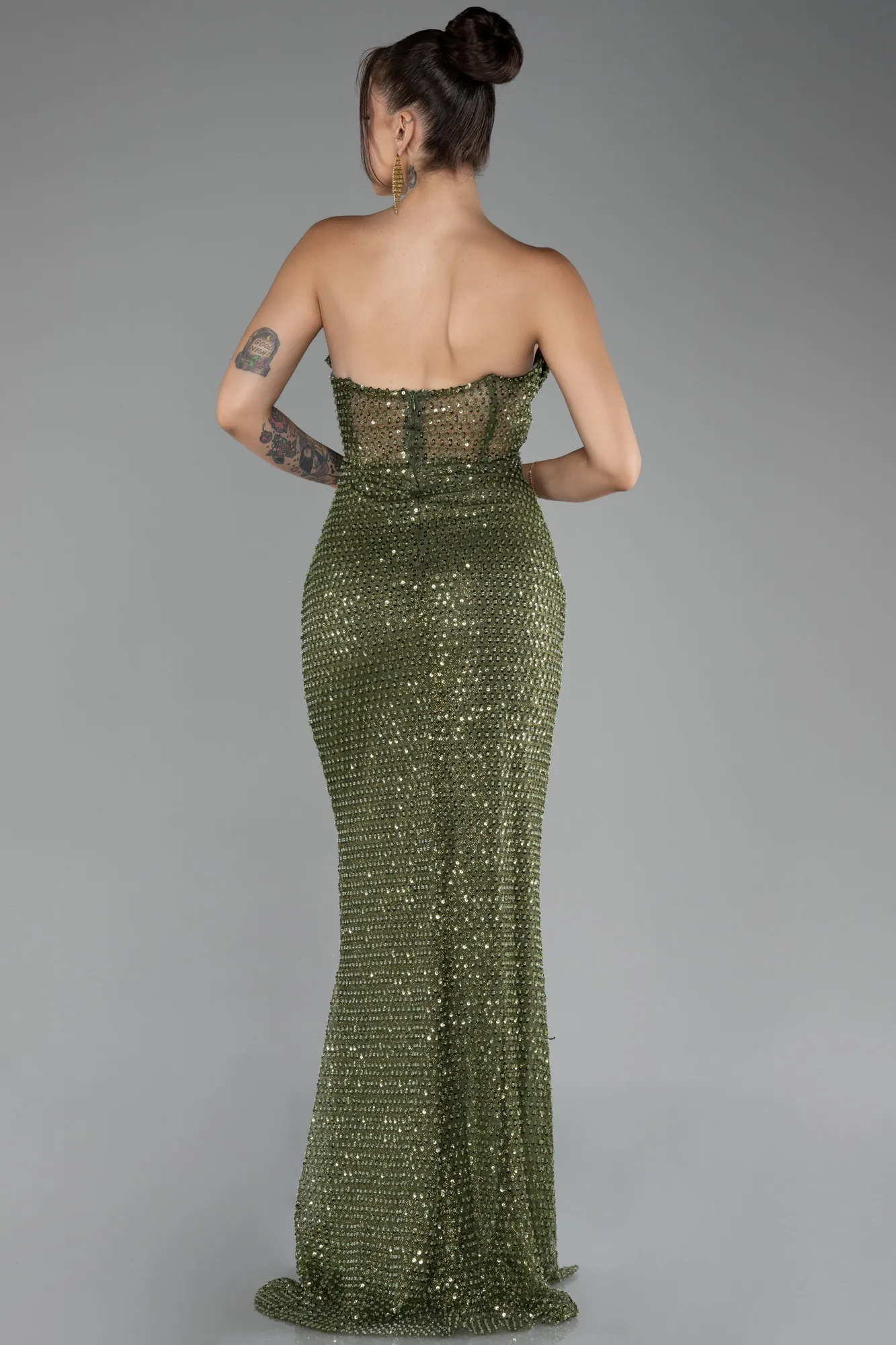 Olive Drab-Long Scaly Mermaid Evening Gown ABU3970