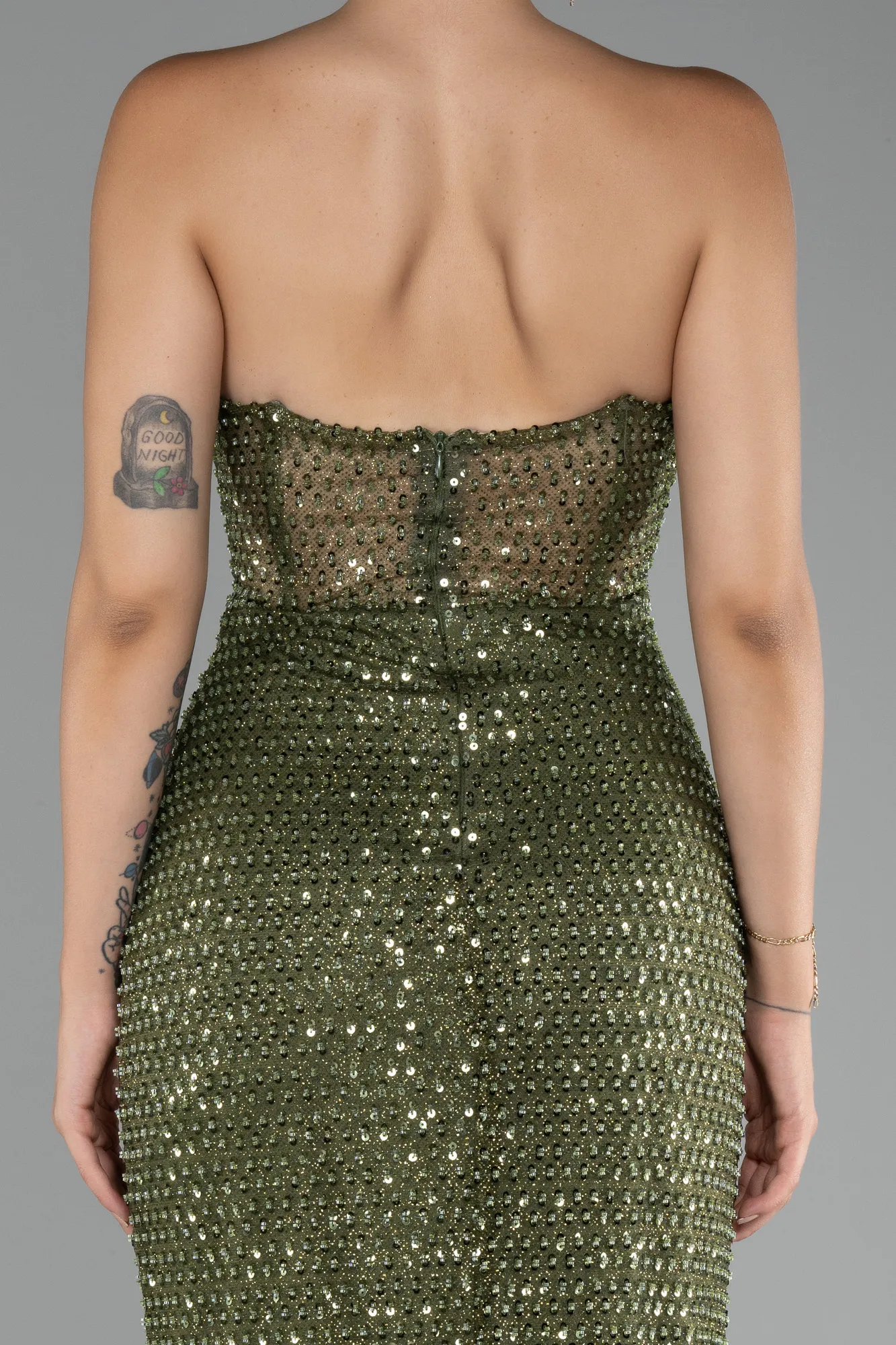 Olive Drab-Long Scaly Mermaid Evening Gown ABU3970