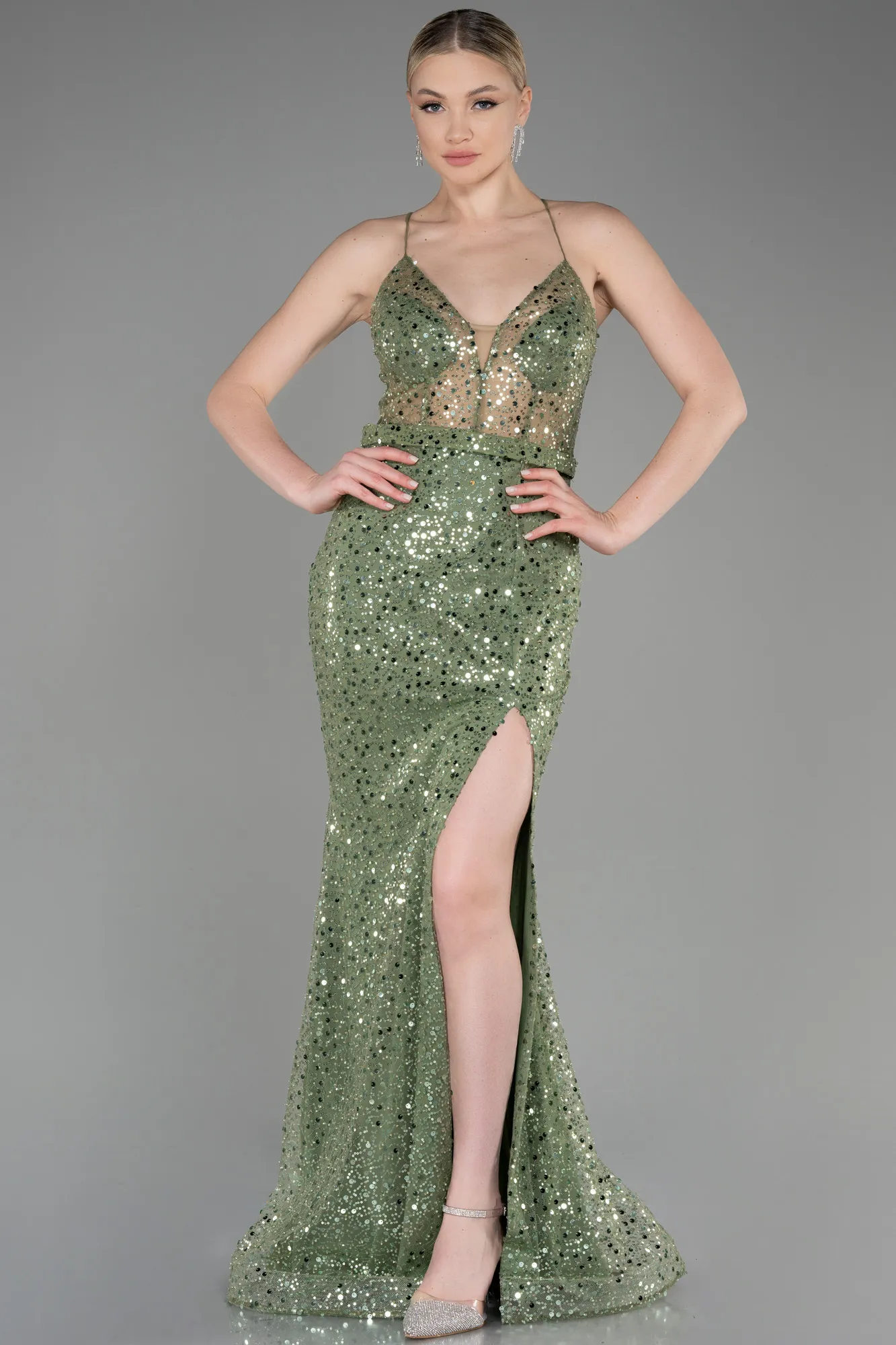 Olive Drab-Long Scaly Mermaid Prom Dress ABU3561