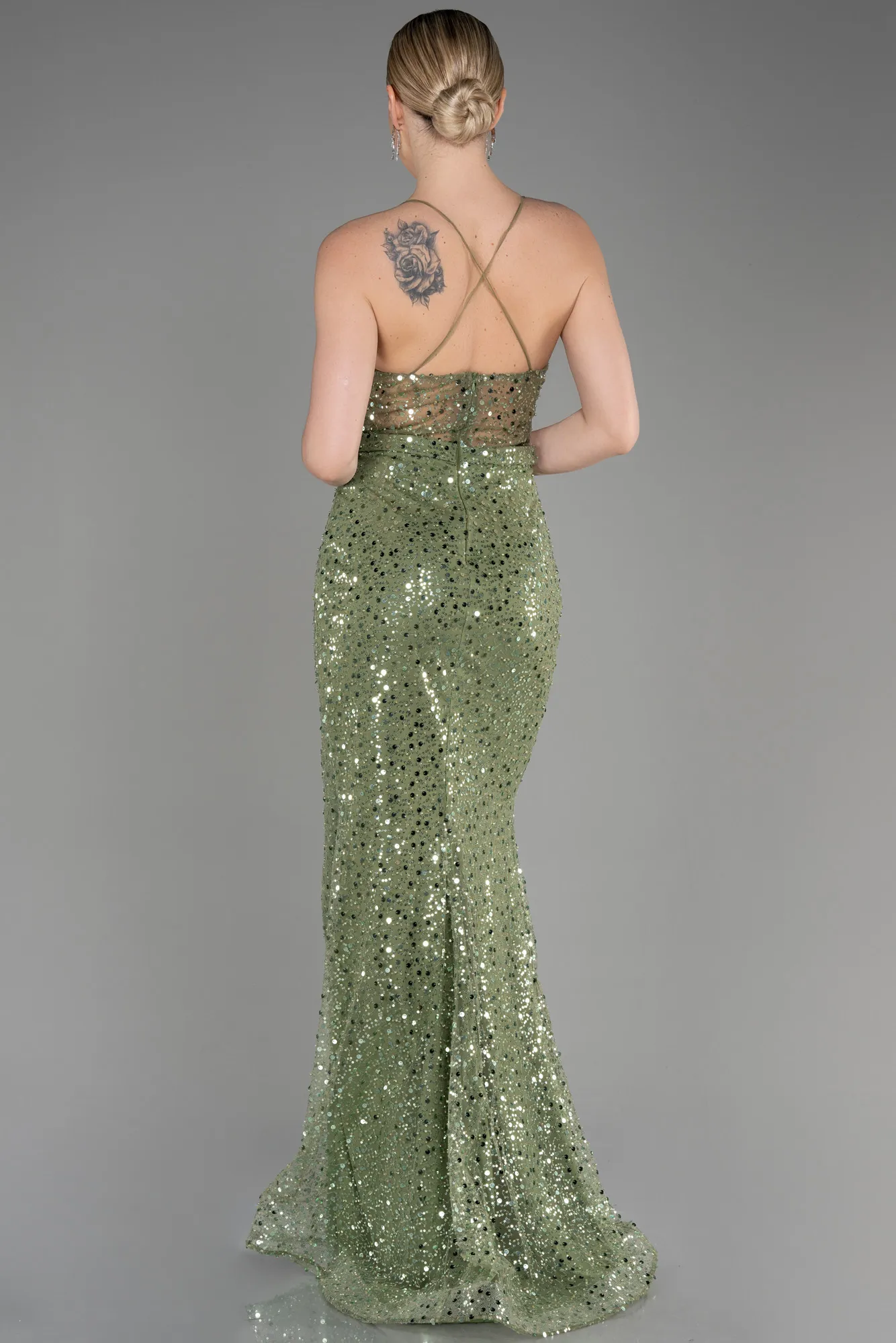 Olive Drab-Long Scaly Mermaid Prom Dress ABU3561