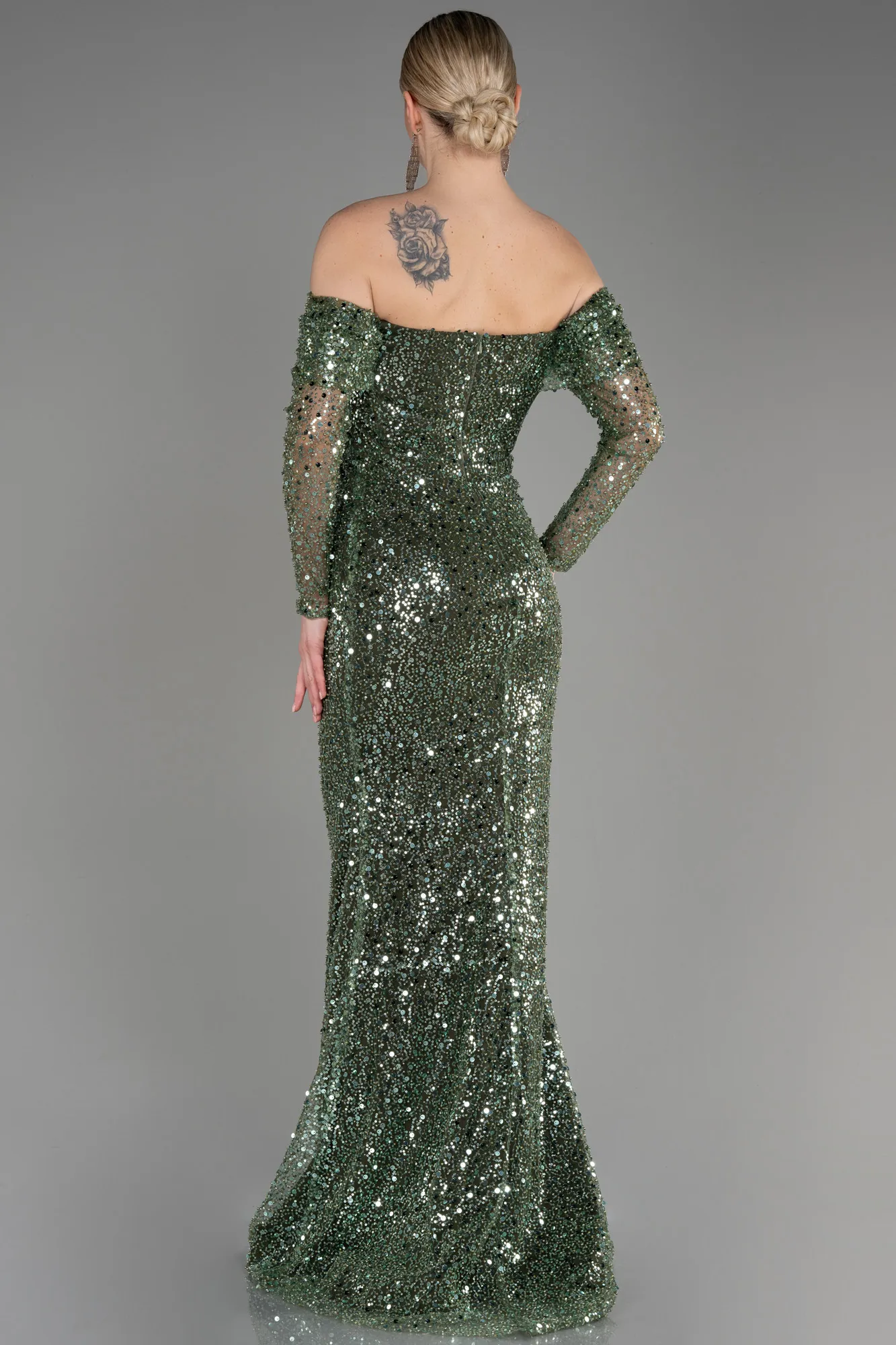 Olive Drab-Long Scaly Mermaid Prom Dress ABU3829