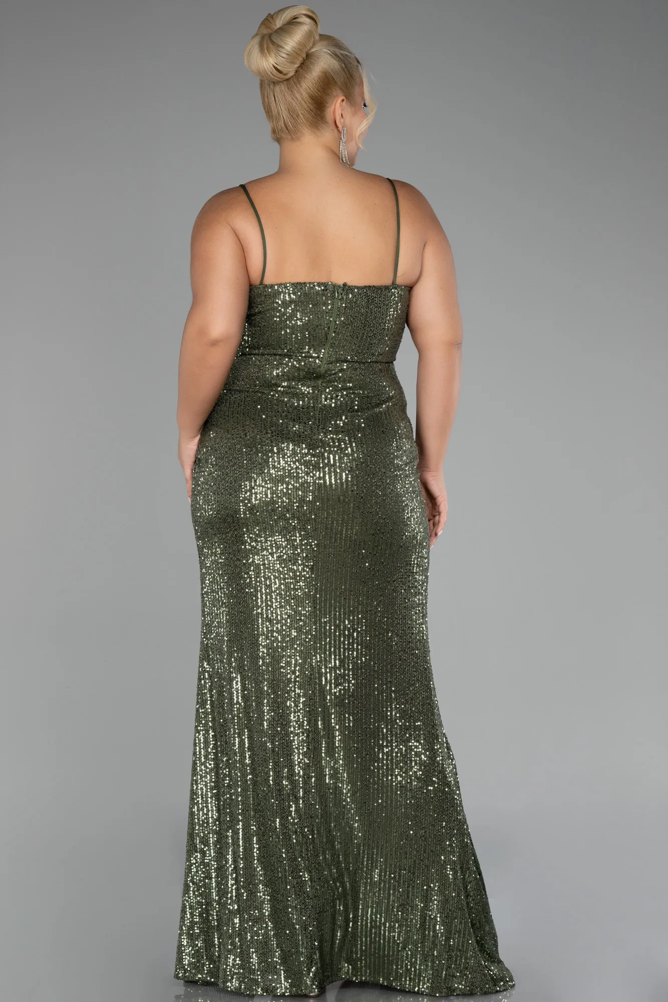 Olive Drab-Long Scaly Plus Size Evening Dress ABU3322