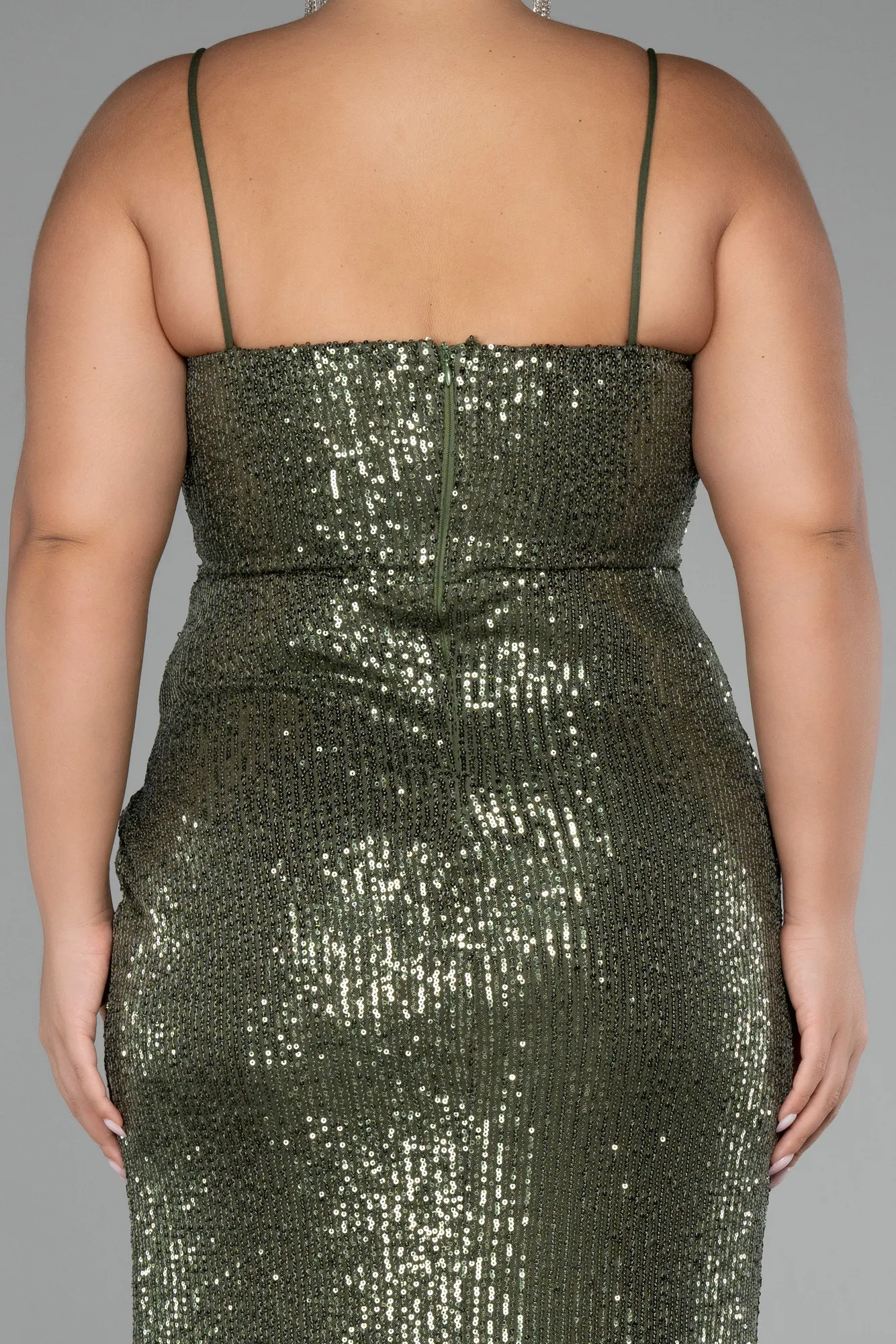 Olive Drab-Long Scaly Plus Size Evening Dress ABU3322