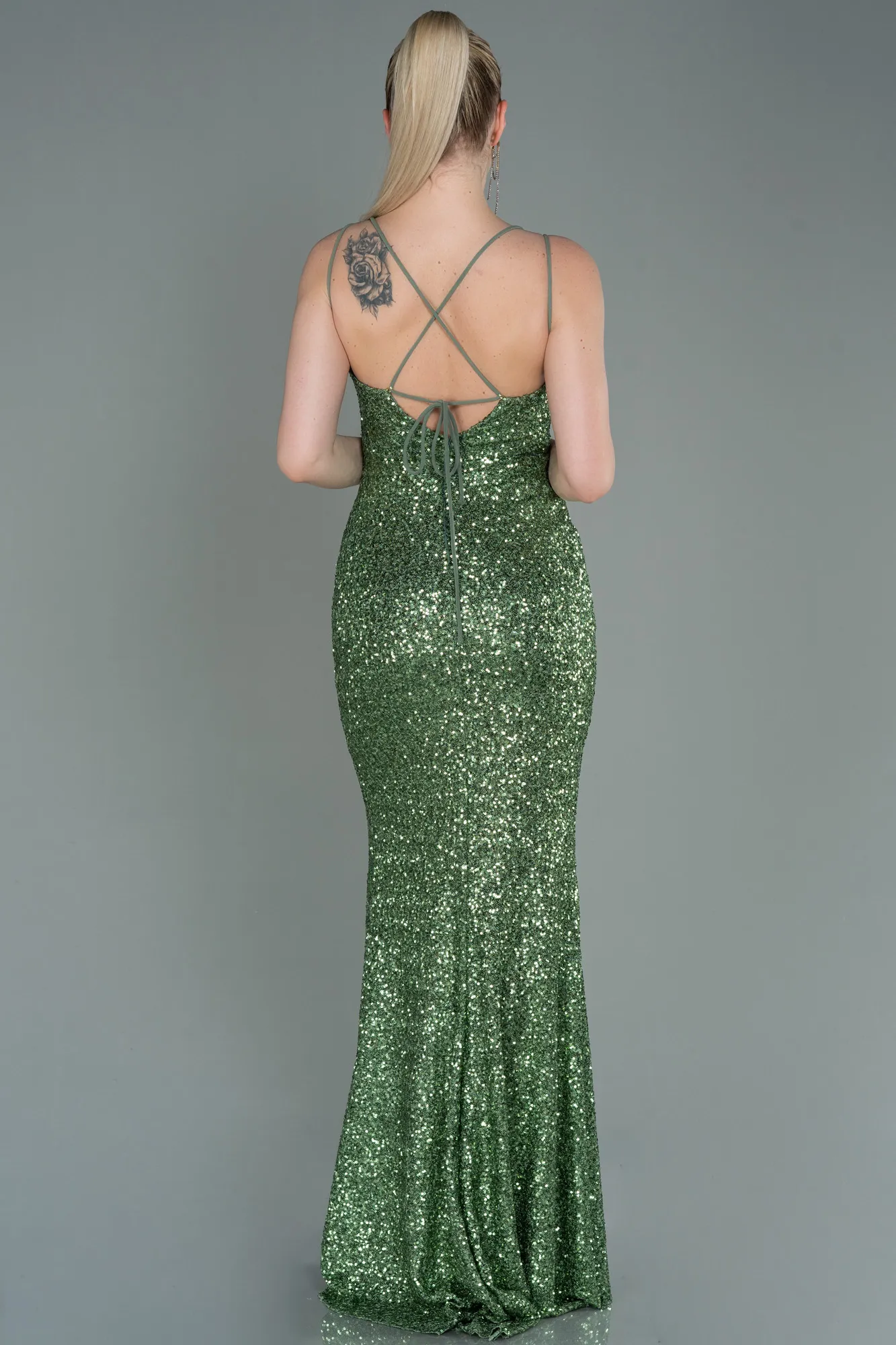 Olive Drab-Long Scaly Prom Gown ABU3118