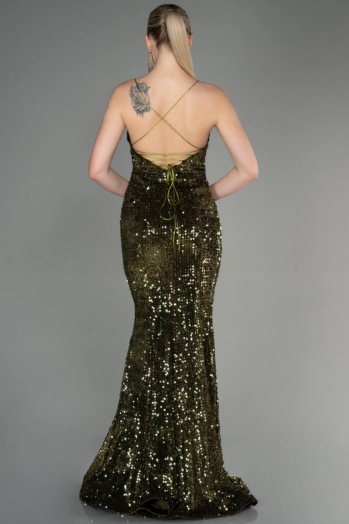 Olive Drab-Long Velvet Mermaid Evening Dress ABU2787