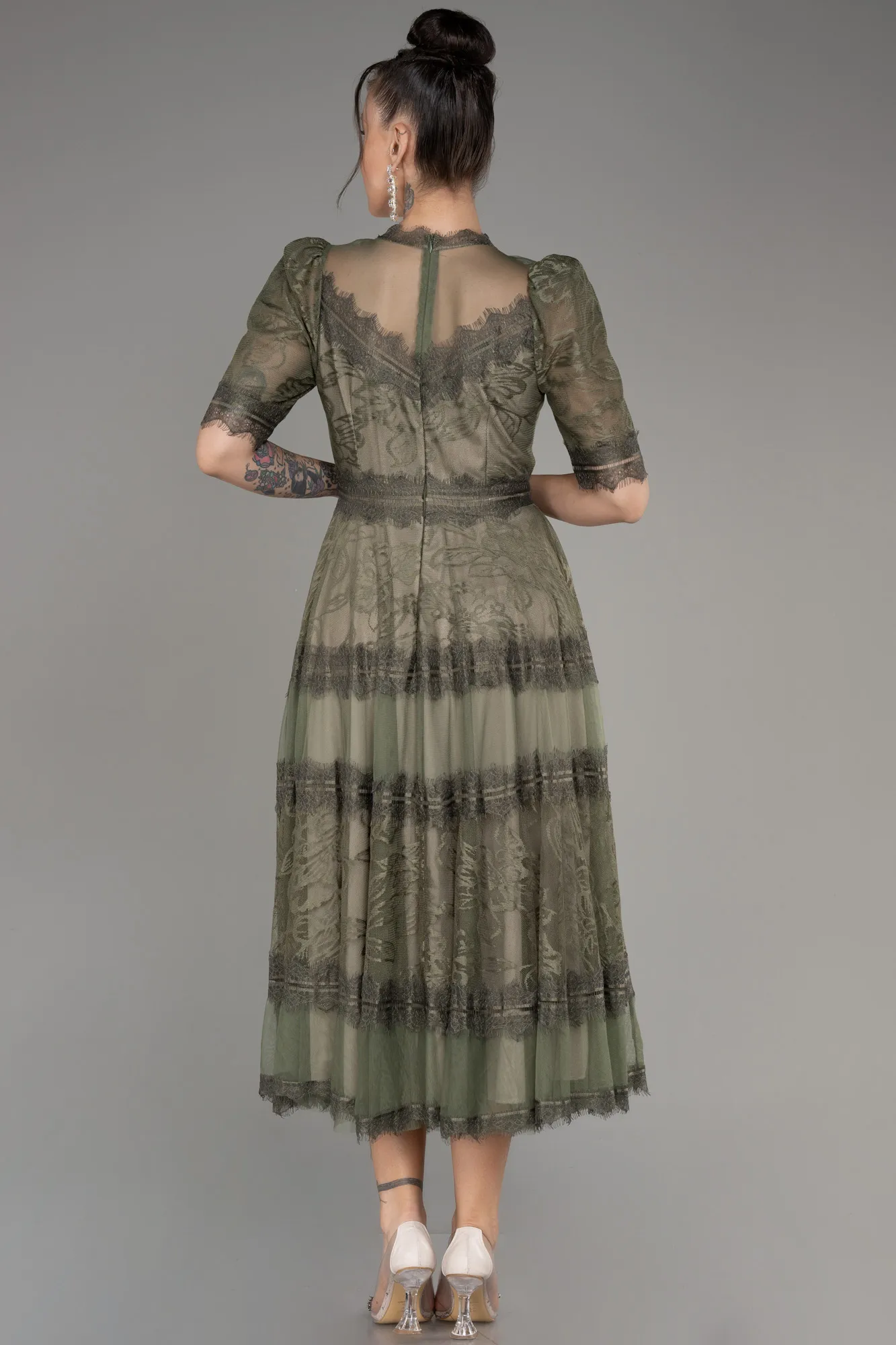 Olive Drab-Midi Dantelle Night Dress ABK1388