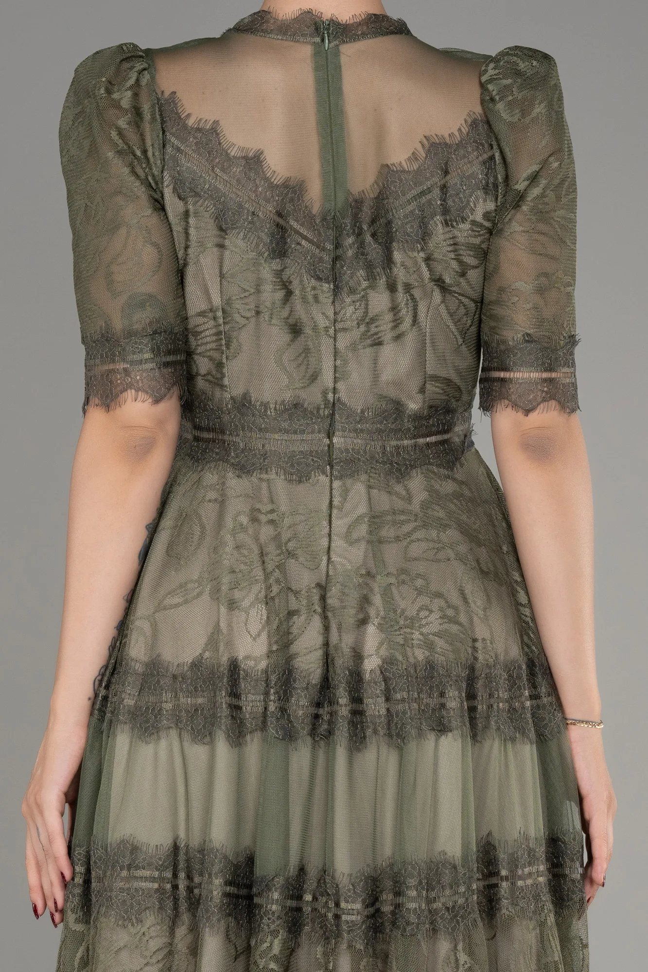 Olive Drab-Midi Dantelle Night Dress ABK1388