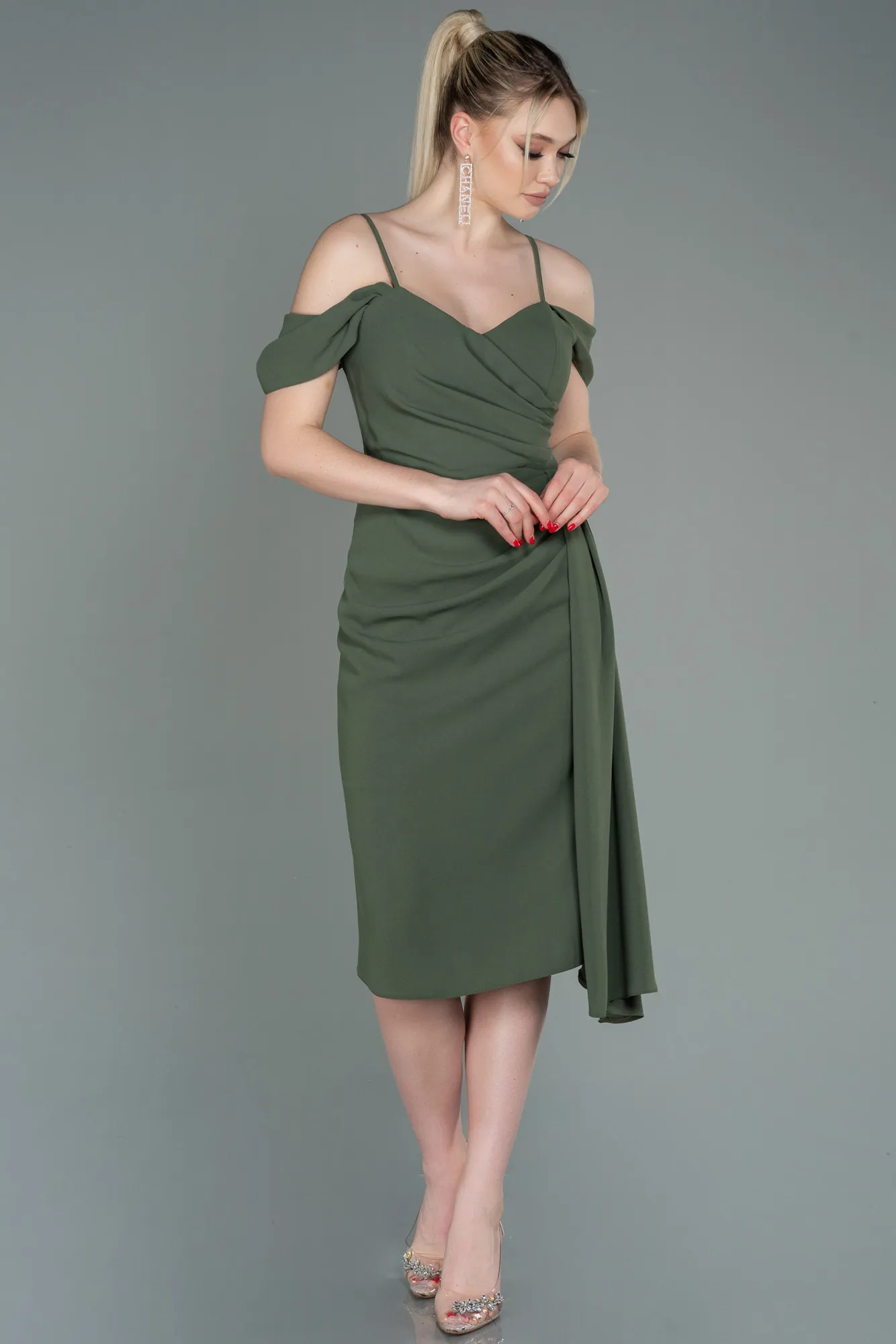Olive Drab-Midi Invitation Dress ABK1750