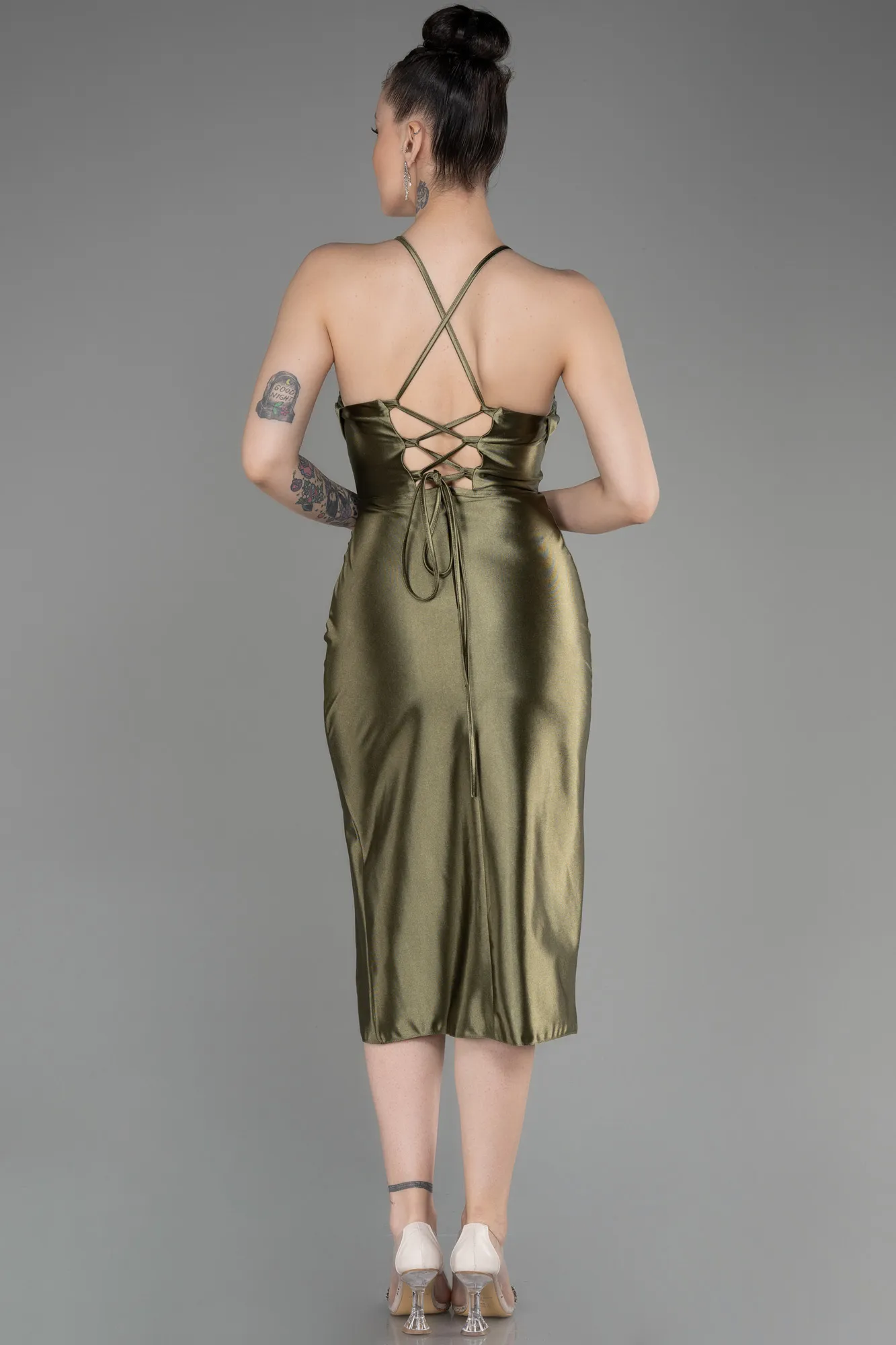 Olive Drab-Midi Party Dress ABK2019