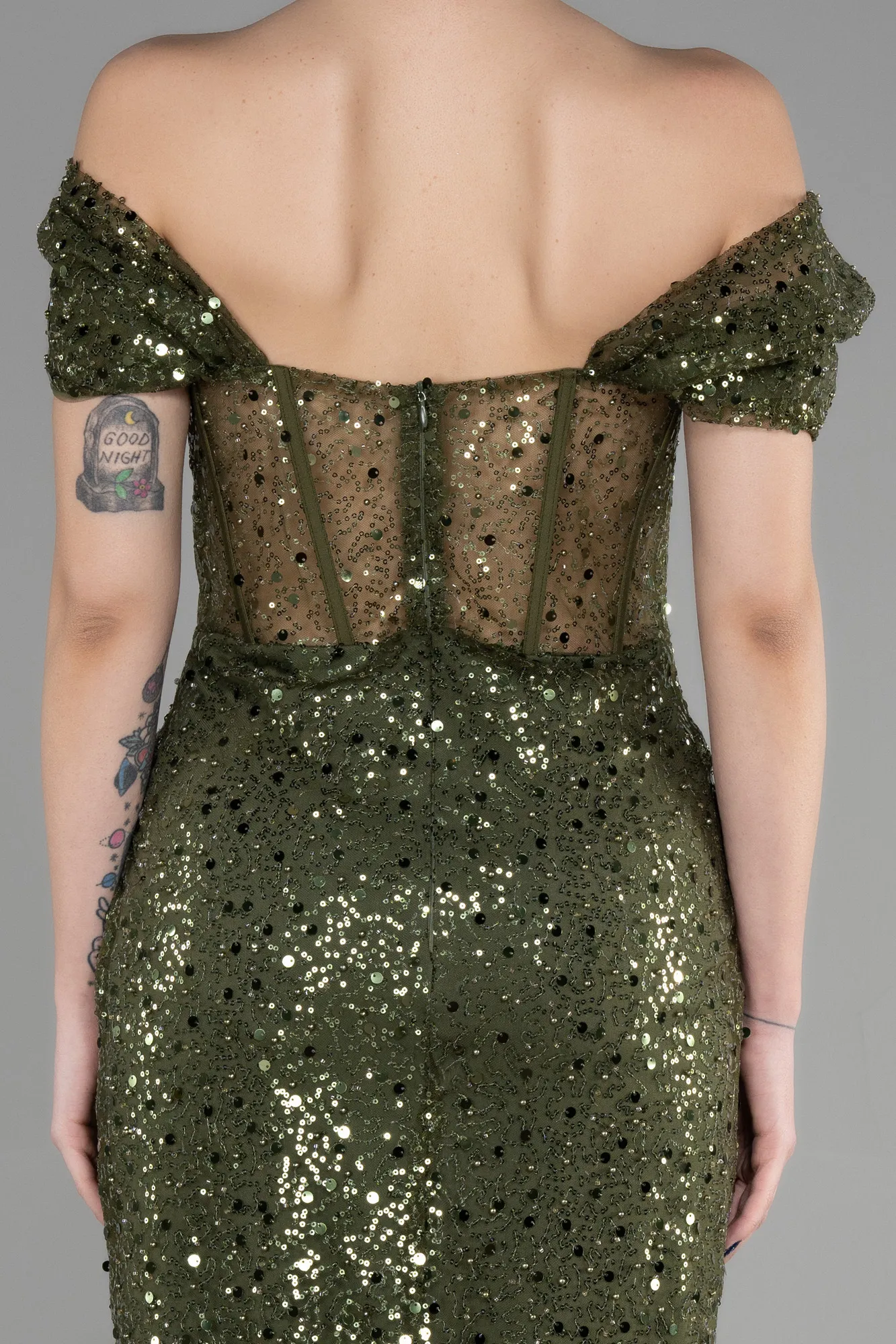 Olive Drab-Midi Scaly Party Dress ABK1939