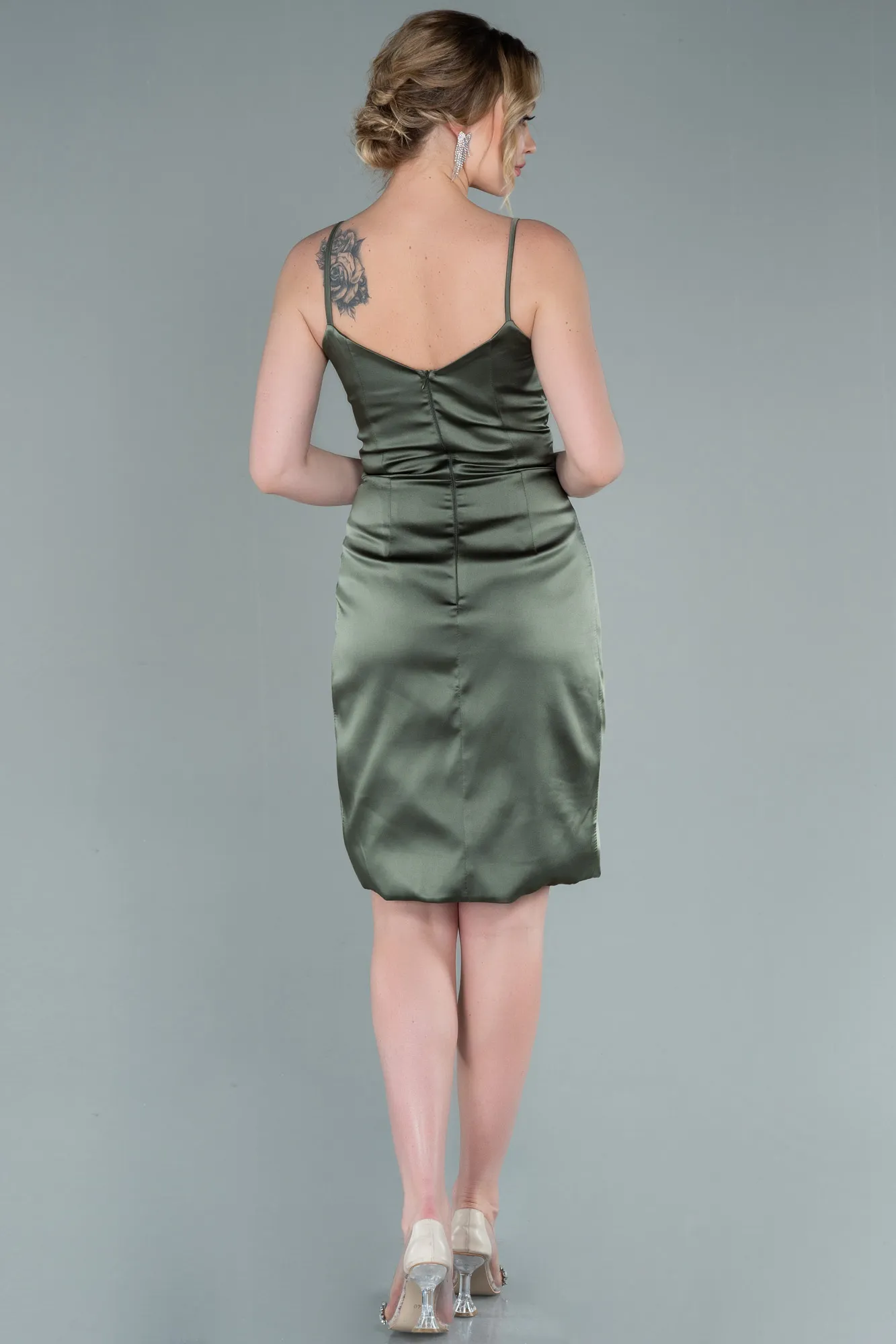 Olive Drab-Short Satin Invitation Dress ABK1081