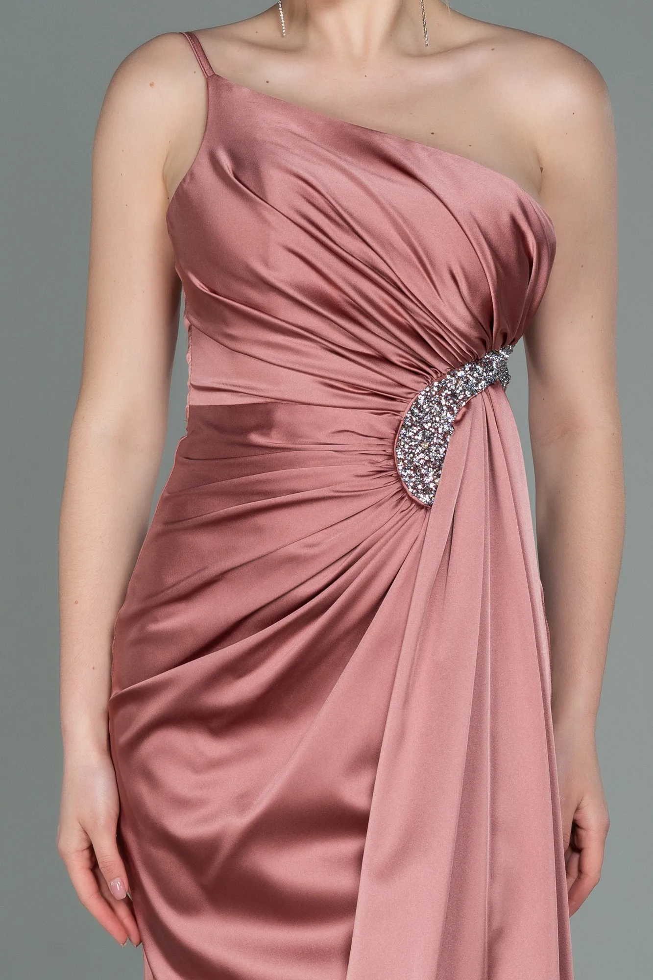 Onion Skin-Long Satin Engagement Dress ABU3088