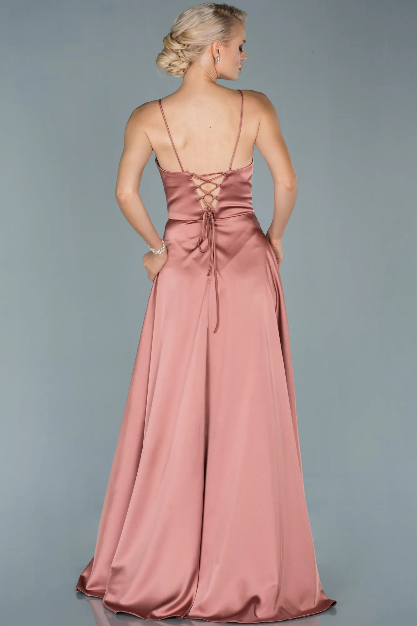 Onion Skin-Long Satin Evening Dress ABU1458