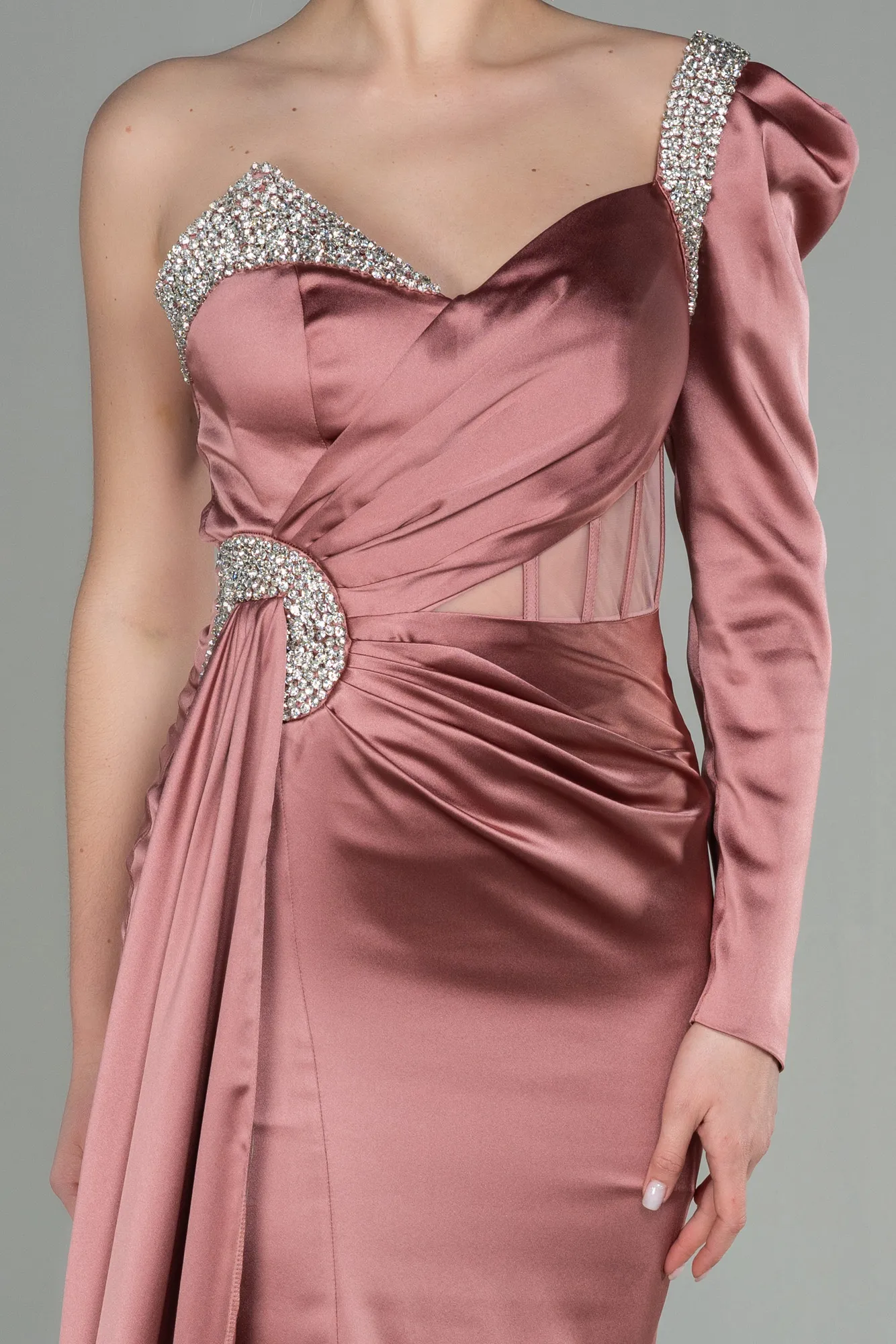 Onion Skin-Long Satin Evening Dress ABU2831