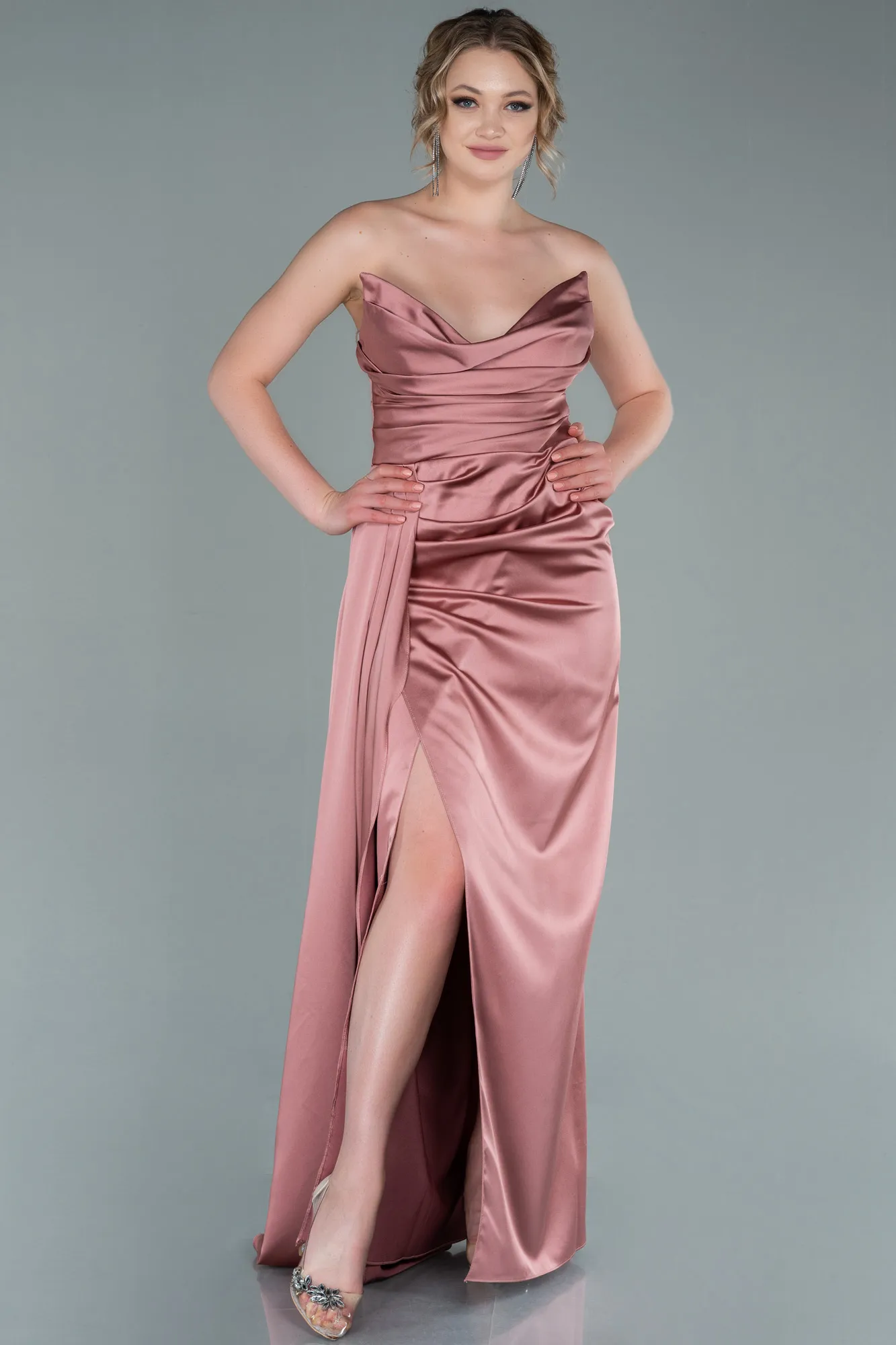 Onion Skin-Long Satin Prom Gown ABU2340