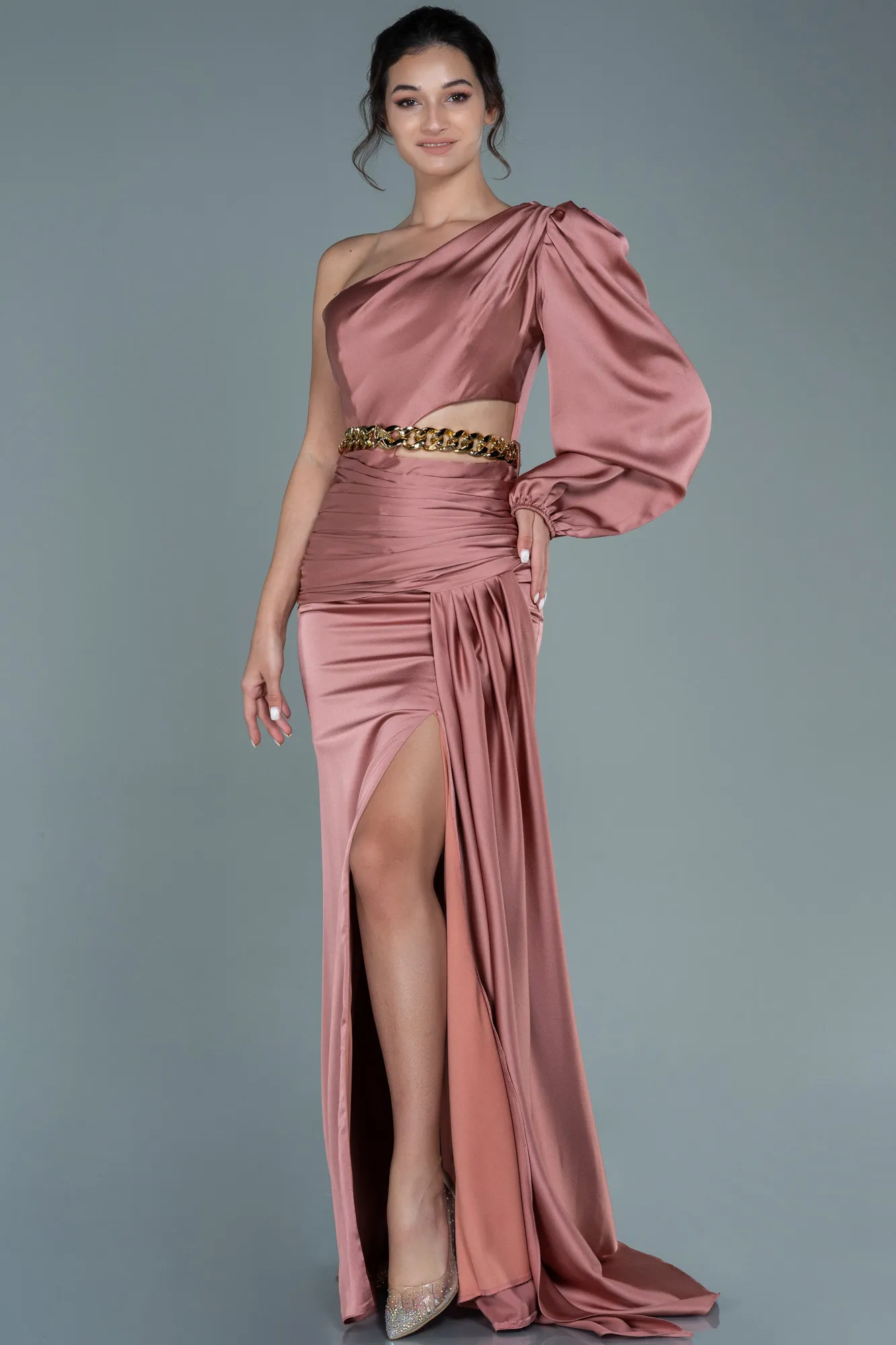 Onion Skin-Long Satin Prom Gown ABU2625