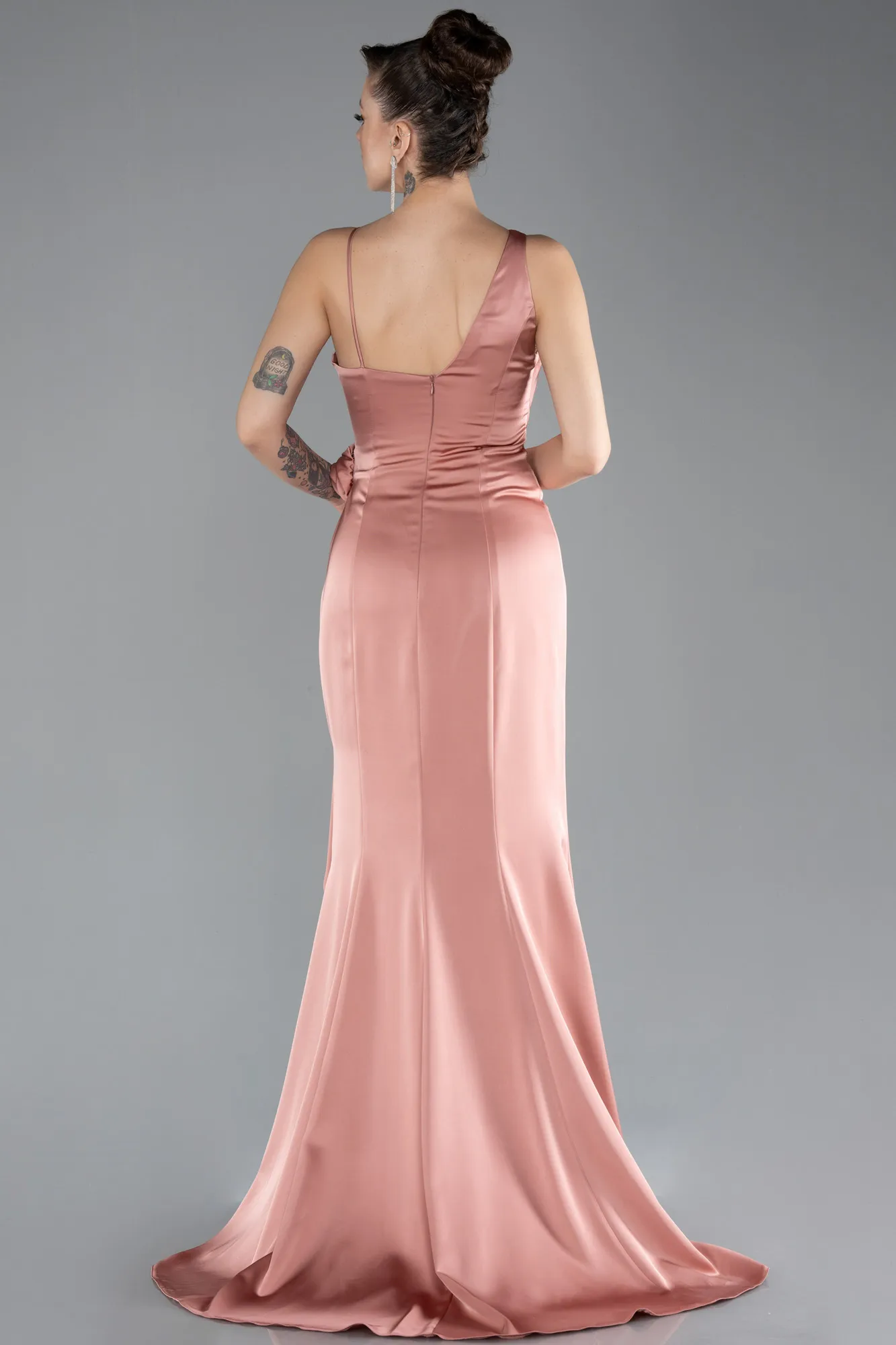 Onion Skin-Slit Long Satin Evening Gown ABU4498