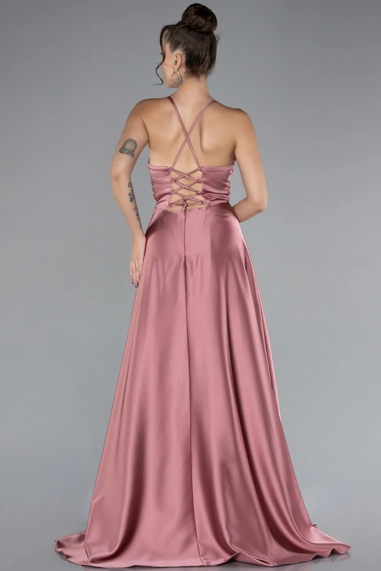 Onion Skin-Srappy Long Satin Prom Gown ABU4133