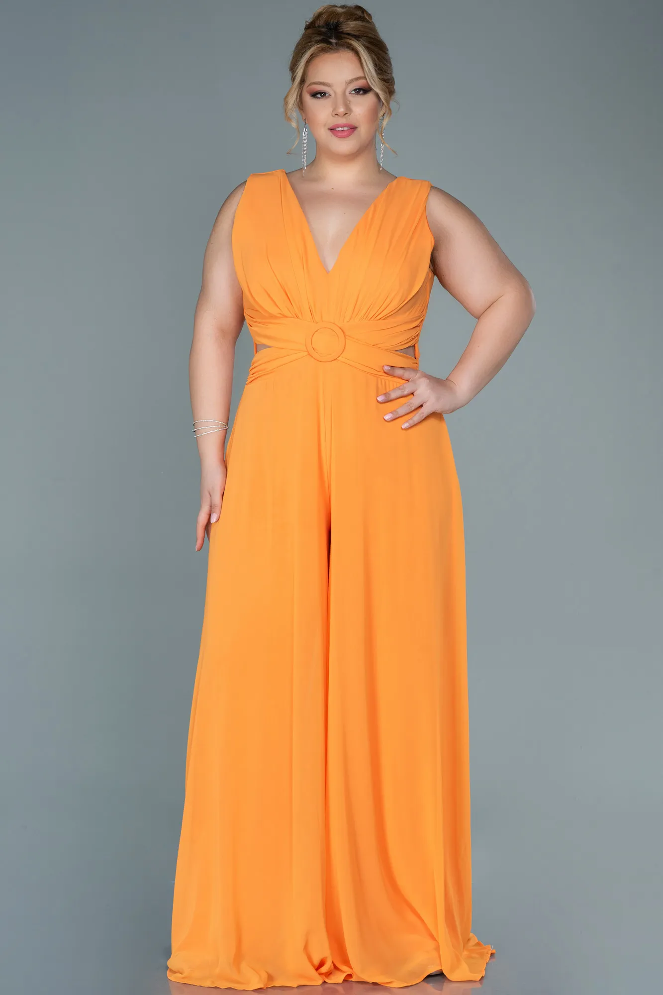 Orange-Chiffon Plus Size Evening Dress ABT082