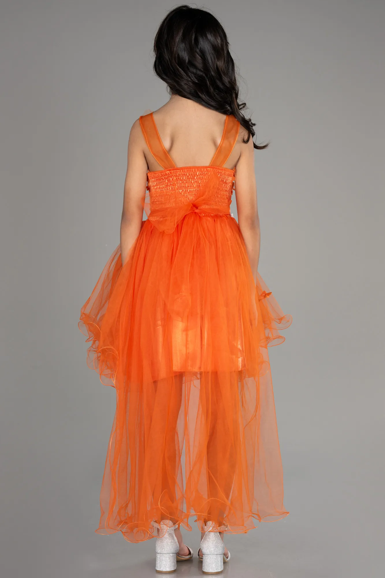 Orange-Front Short Back Long Girl Dress ABO106