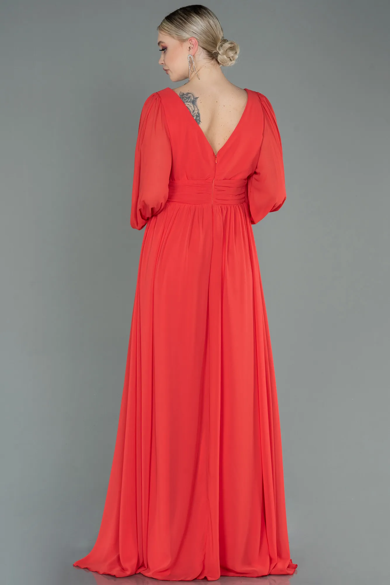 Orange-Long Chiffon Evening Dress ABU1702
