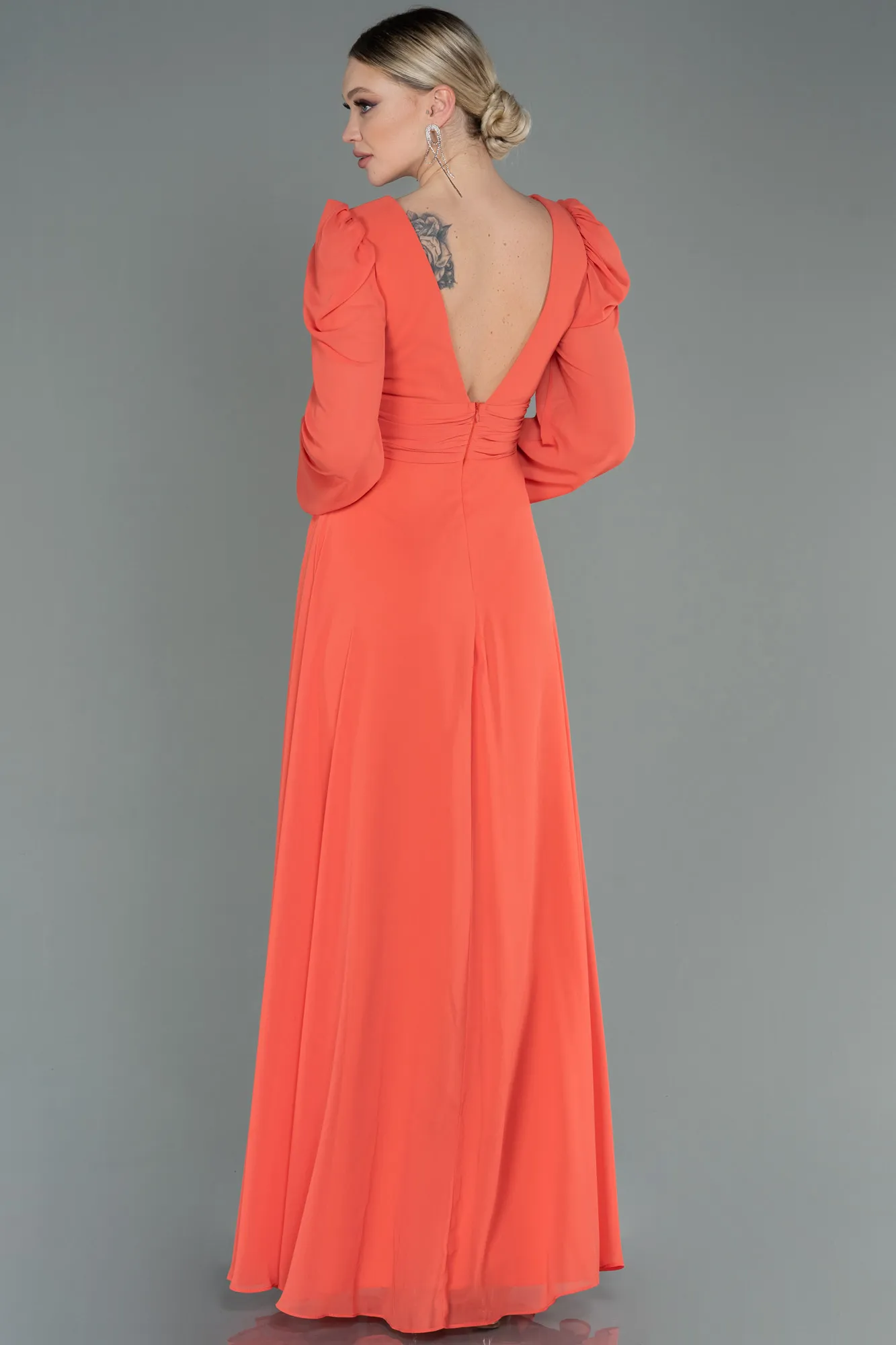 Orange-Long Chiffon Evening Dress ABU3085