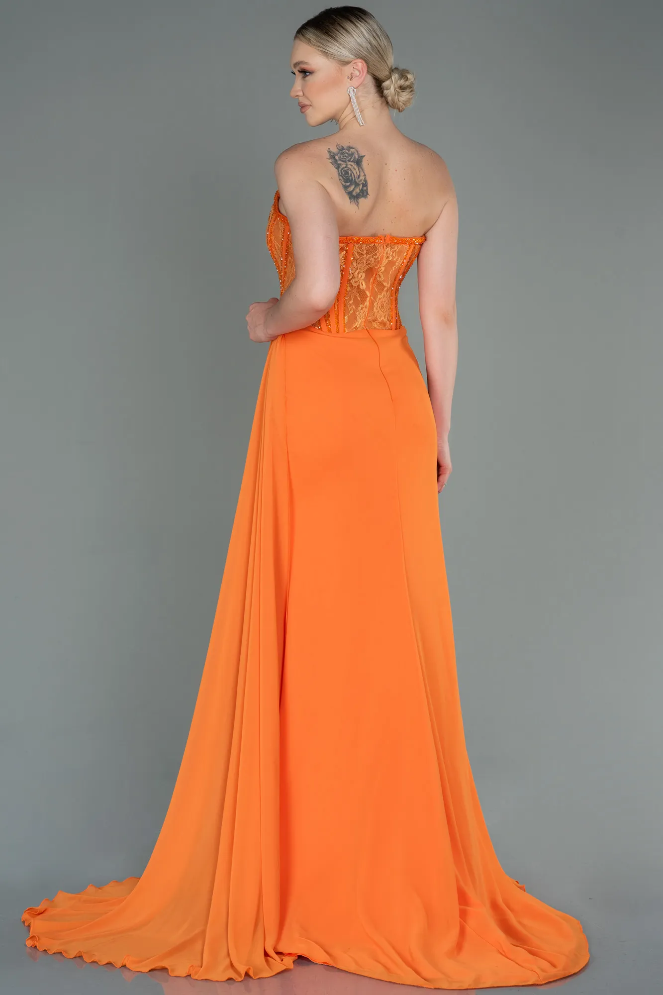 Orange-Long Chiffon Evening Dress ABU3145