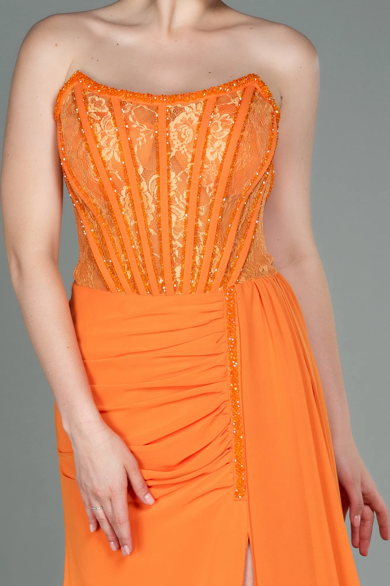 Orange-Long Chiffon Evening Dress ABU3145