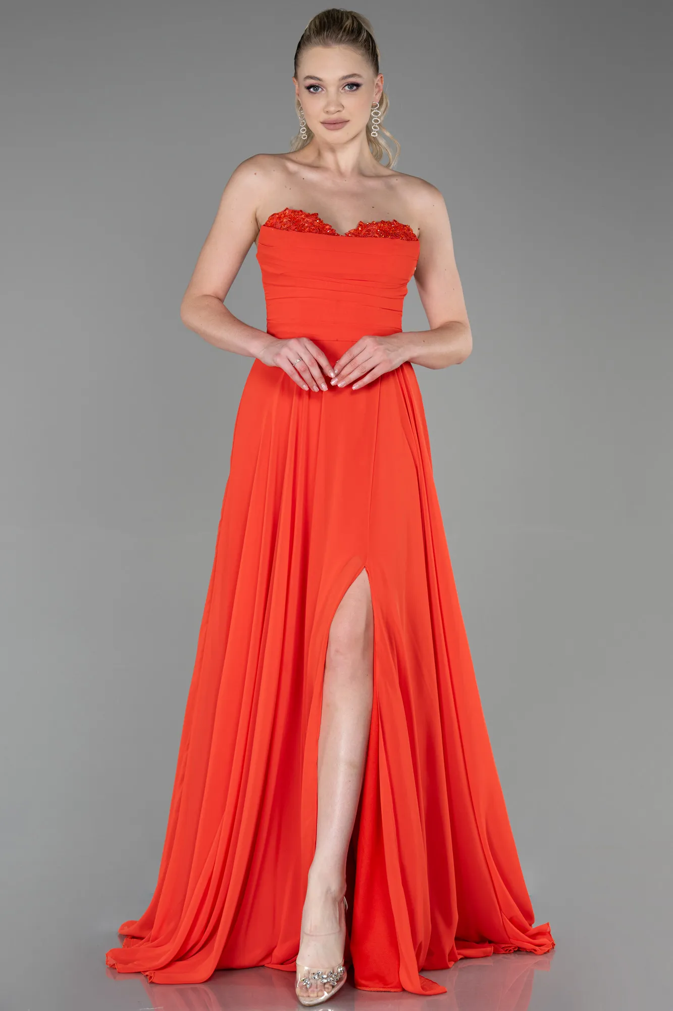Orange-Long Chiffon Evening Dress ABU3343