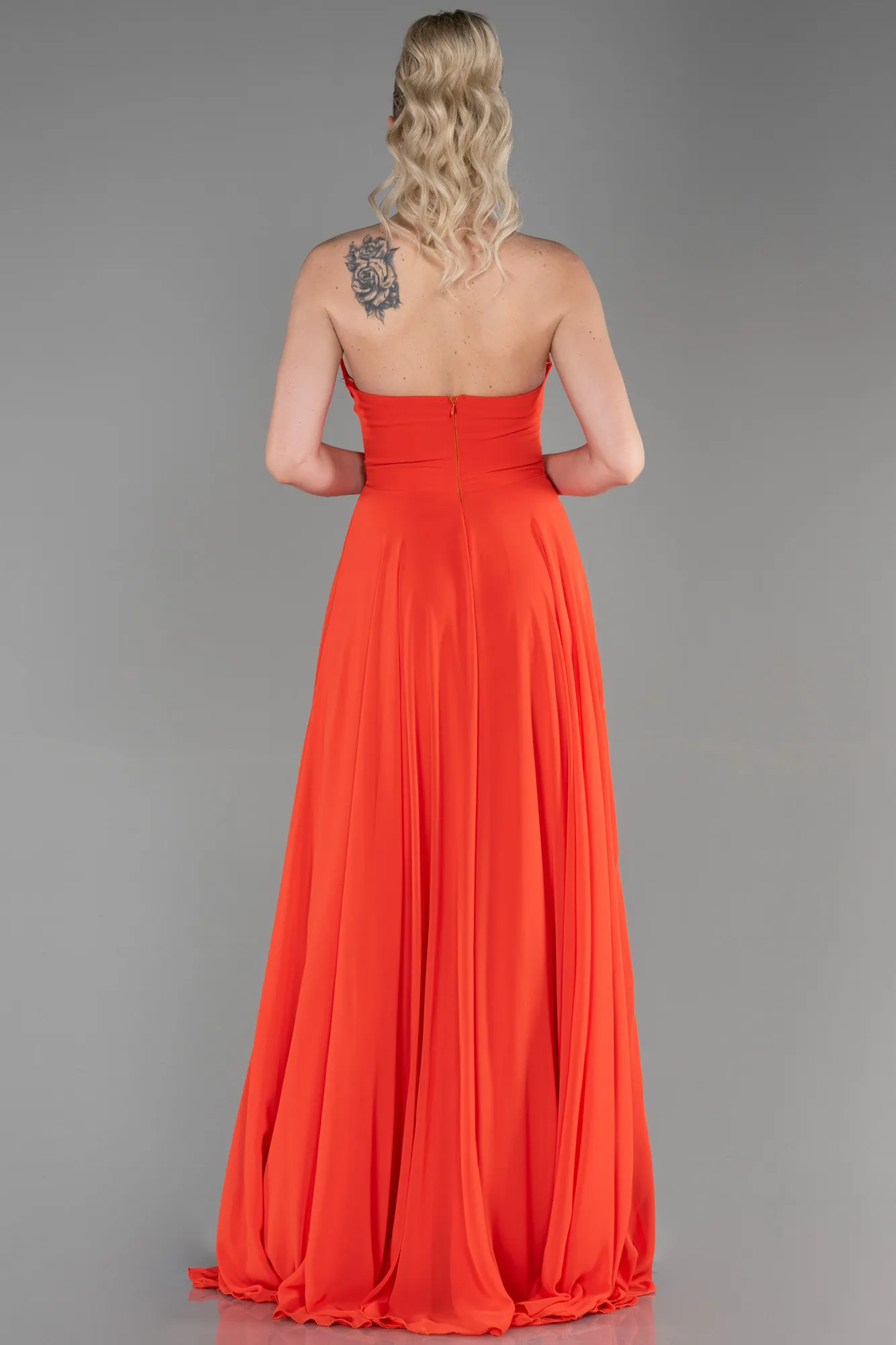 Orange-Long Chiffon Evening Dress ABU3343