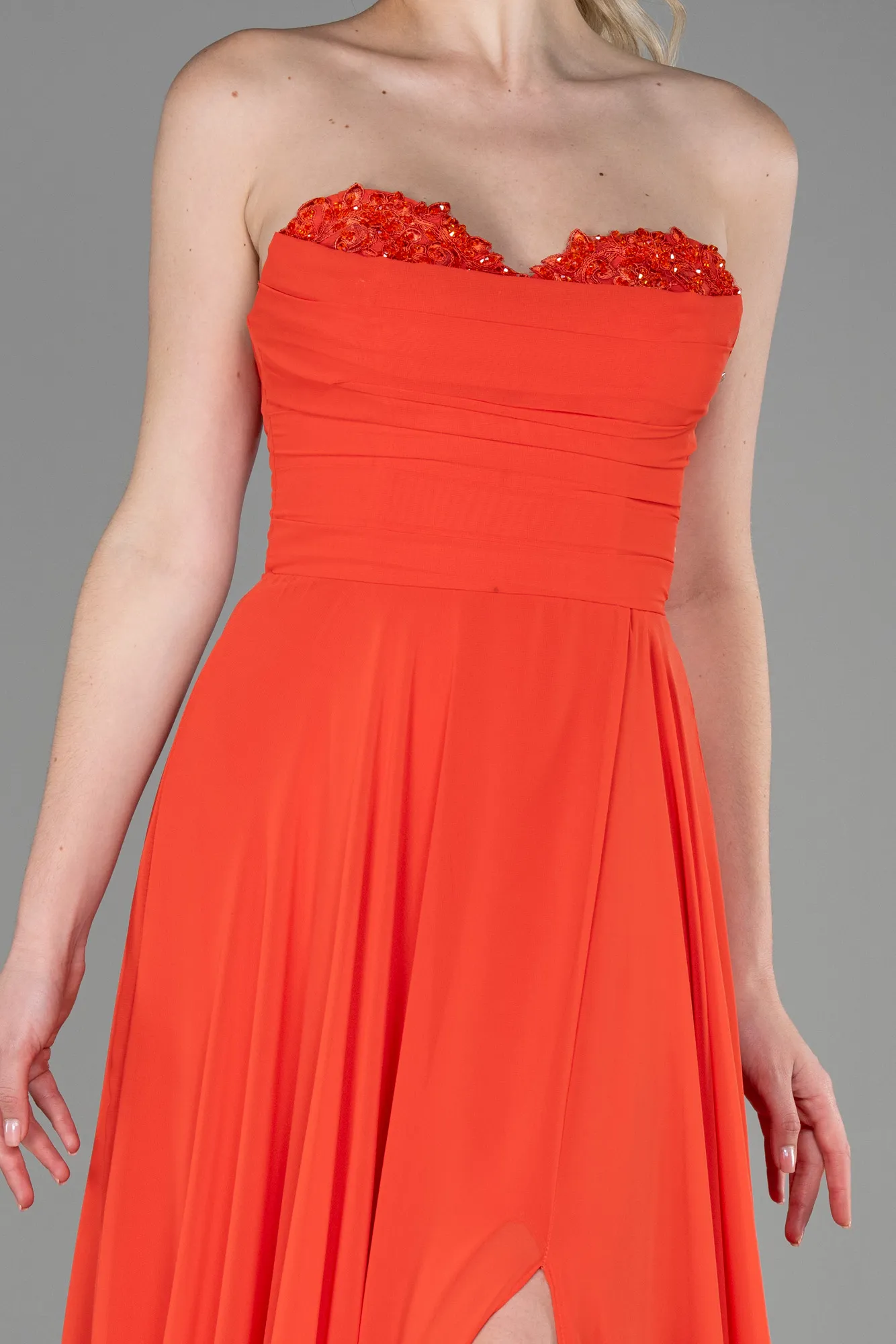 Orange-Long Chiffon Evening Dress ABU3343