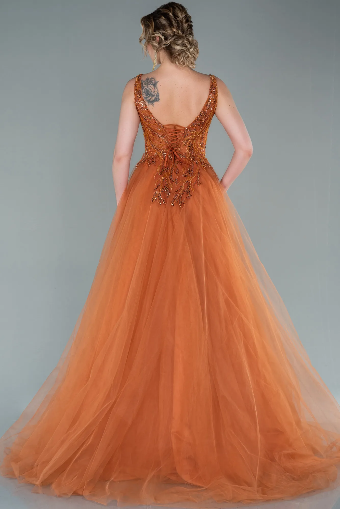 Orange-Long Evening Dress ABU2424