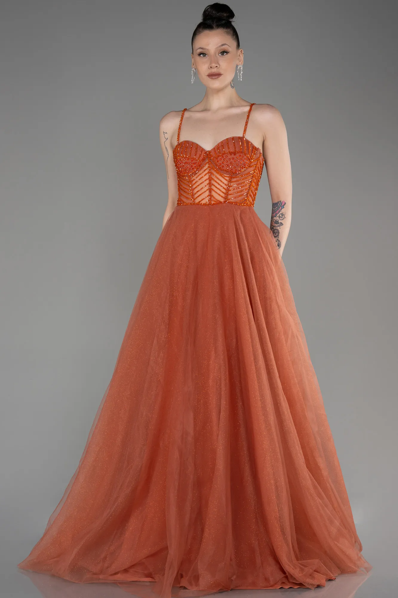 Orange-Long Evening Dress ABU3805