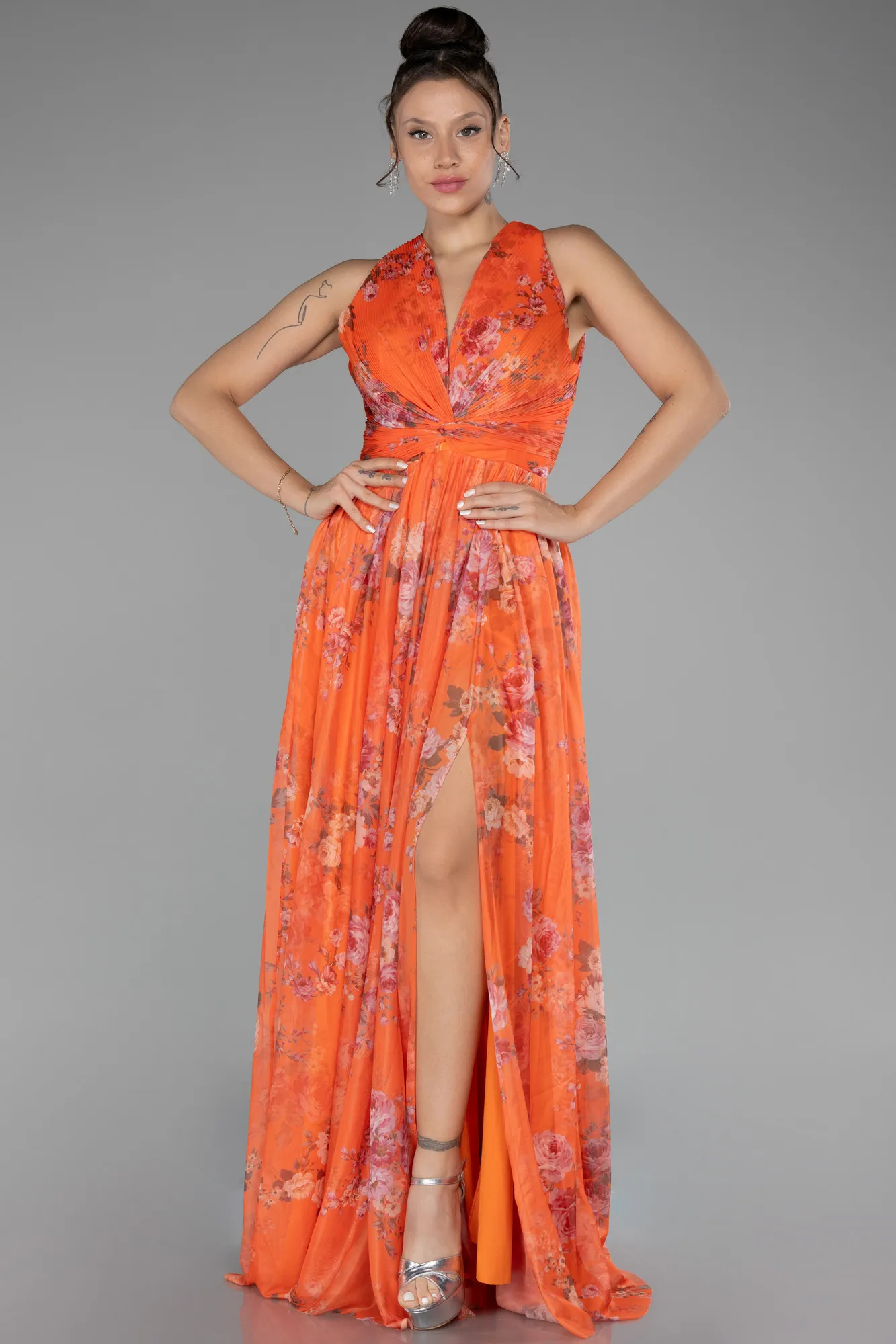 Orange-Long Evening Dress ABU4216