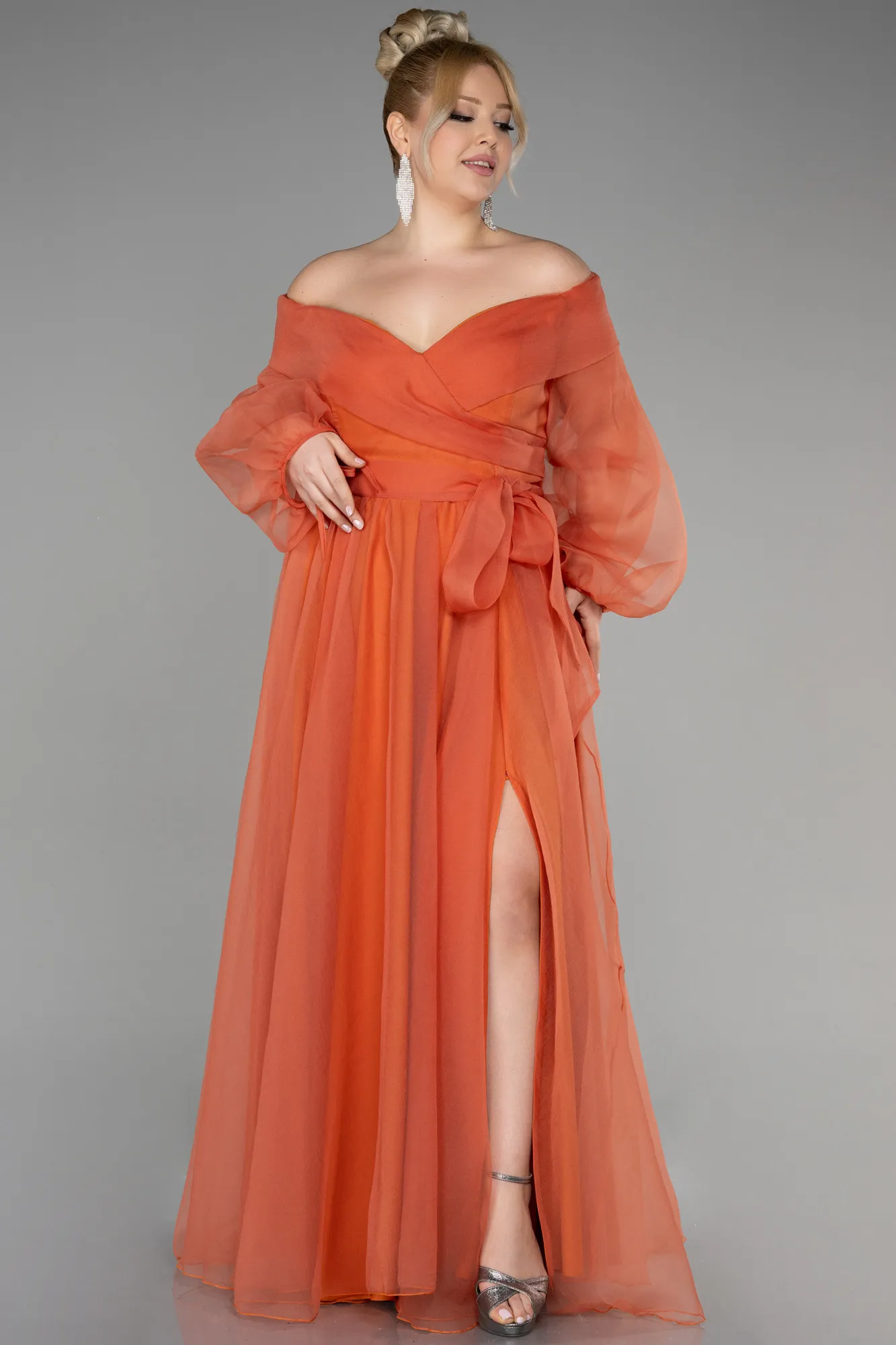 Orange-Long Oversized Evening Dress ABU1535
