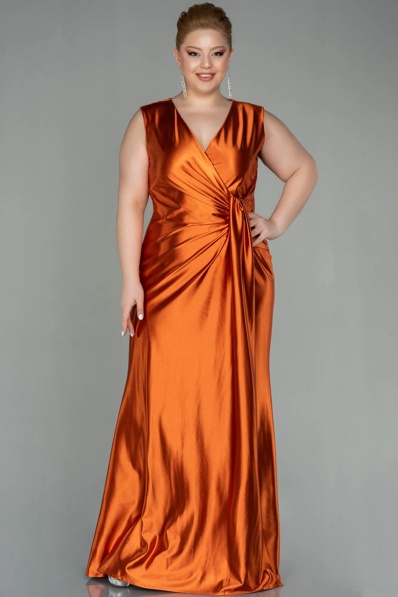 Orange-Long Plus Size Evening Dress ABU2366