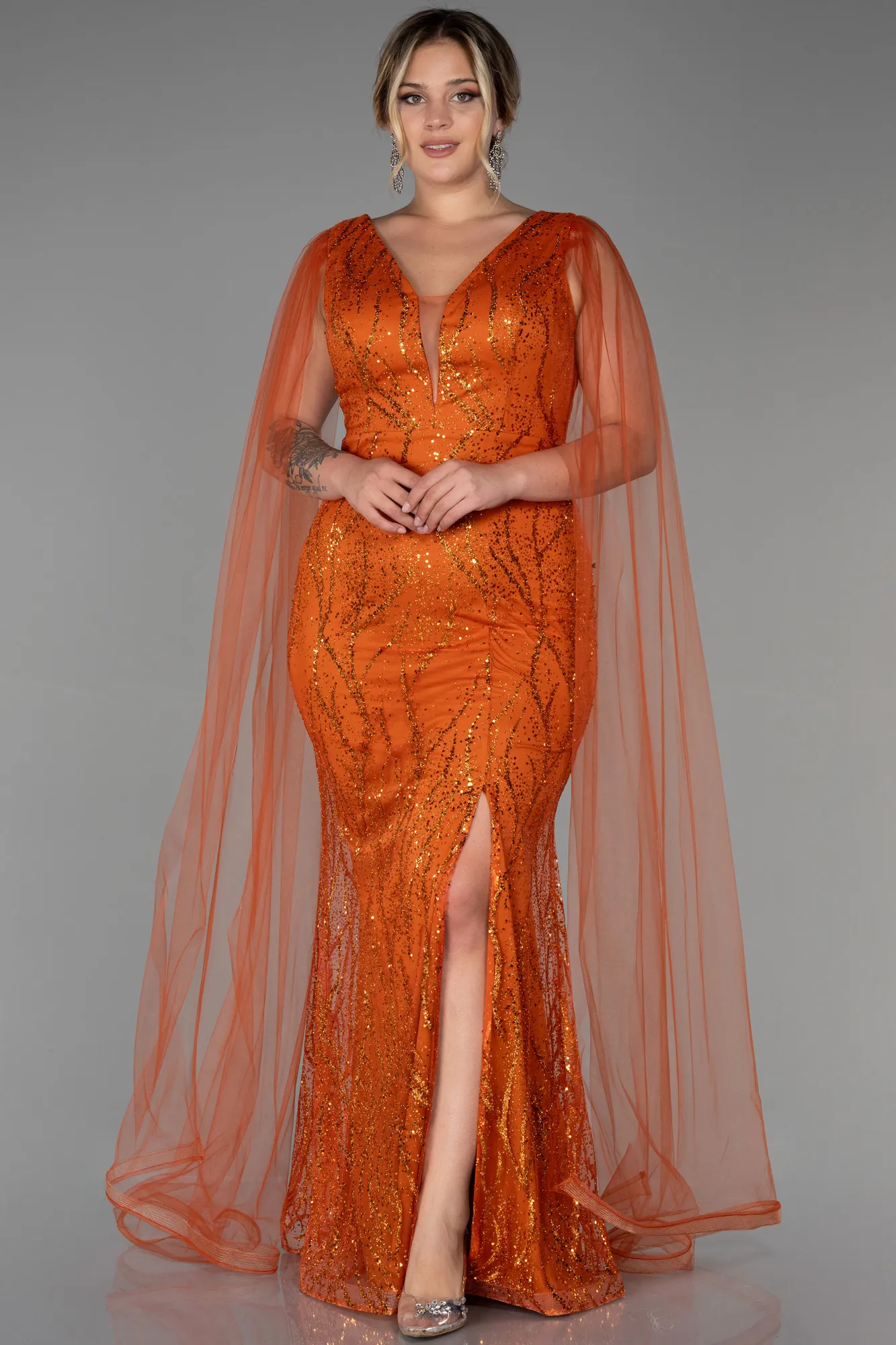 Orange-Long Plus Size Evening Dress ABU3286