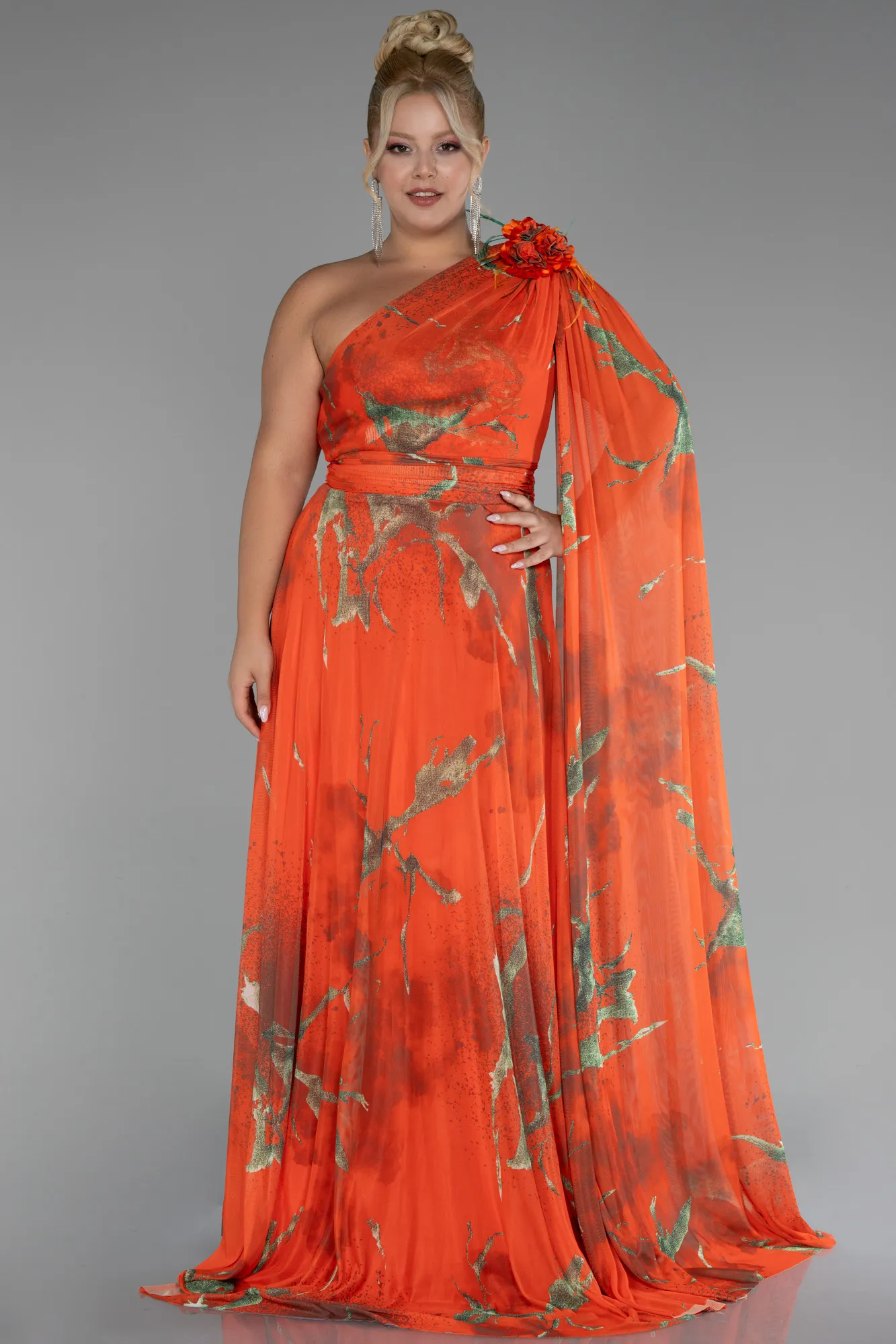 Orange-Long Plus Size Evening Gown ABU3744