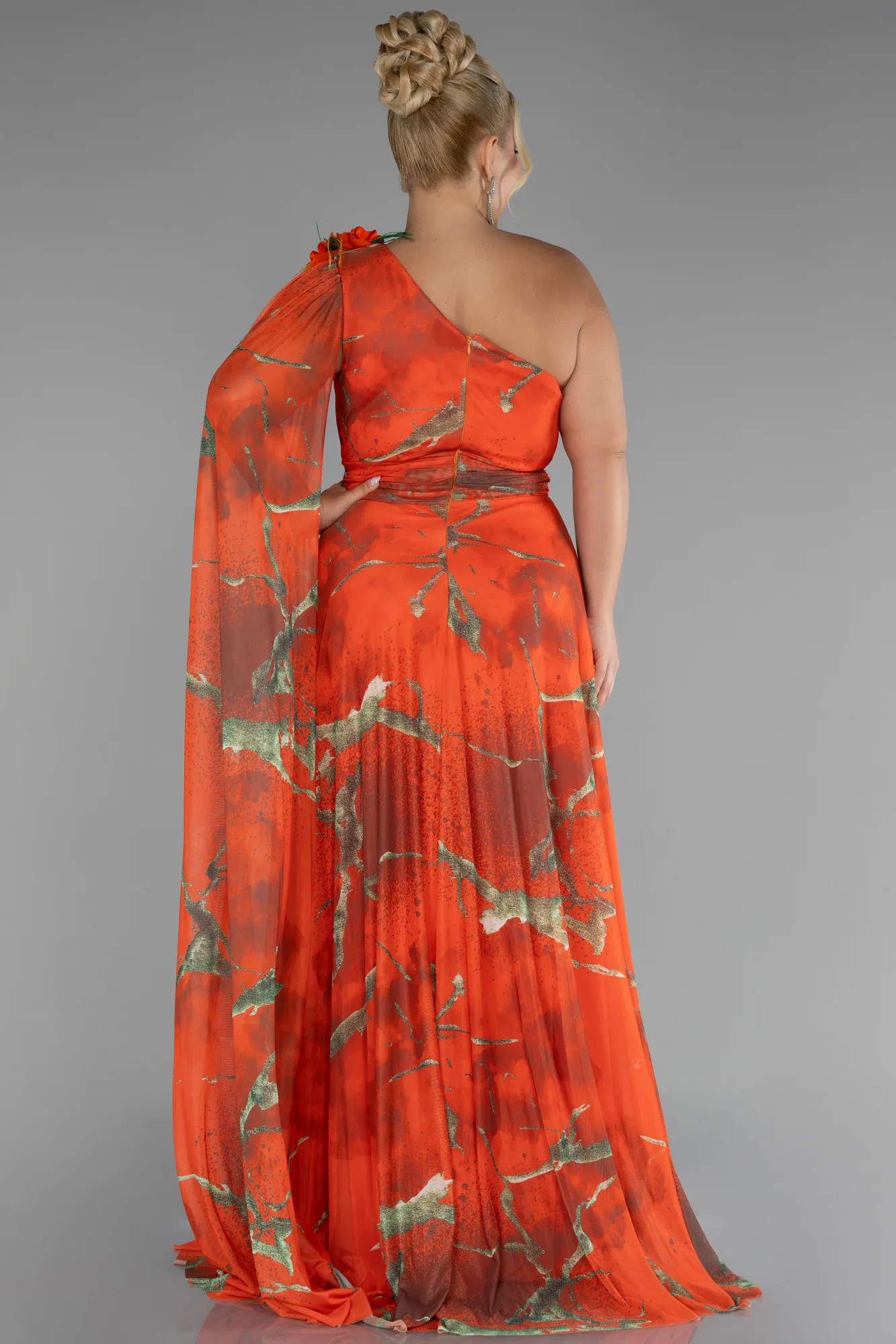 Orange-Long Plus Size Evening Gown ABU3744