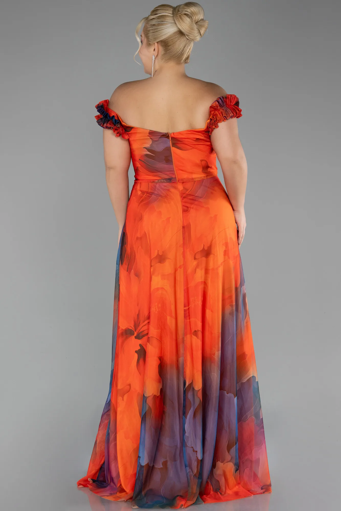 Orange-Long Plus Size Evening Gown ABU4592