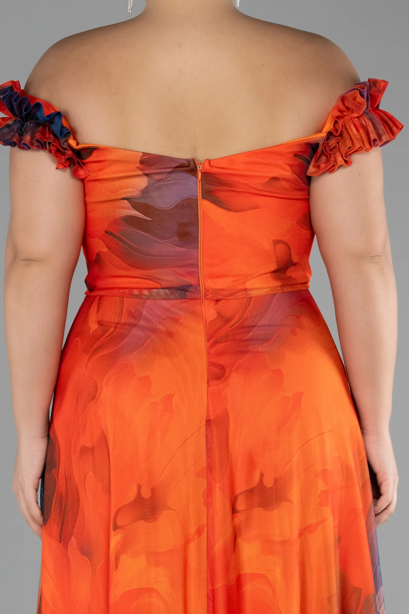 Orange-Long Plus Size Evening Gown ABU4592