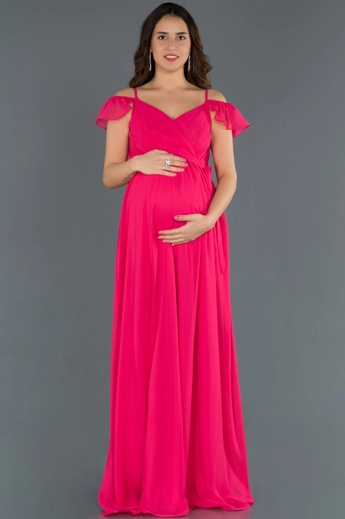 Orange-Long Pregnancy Evening Dress ABU756