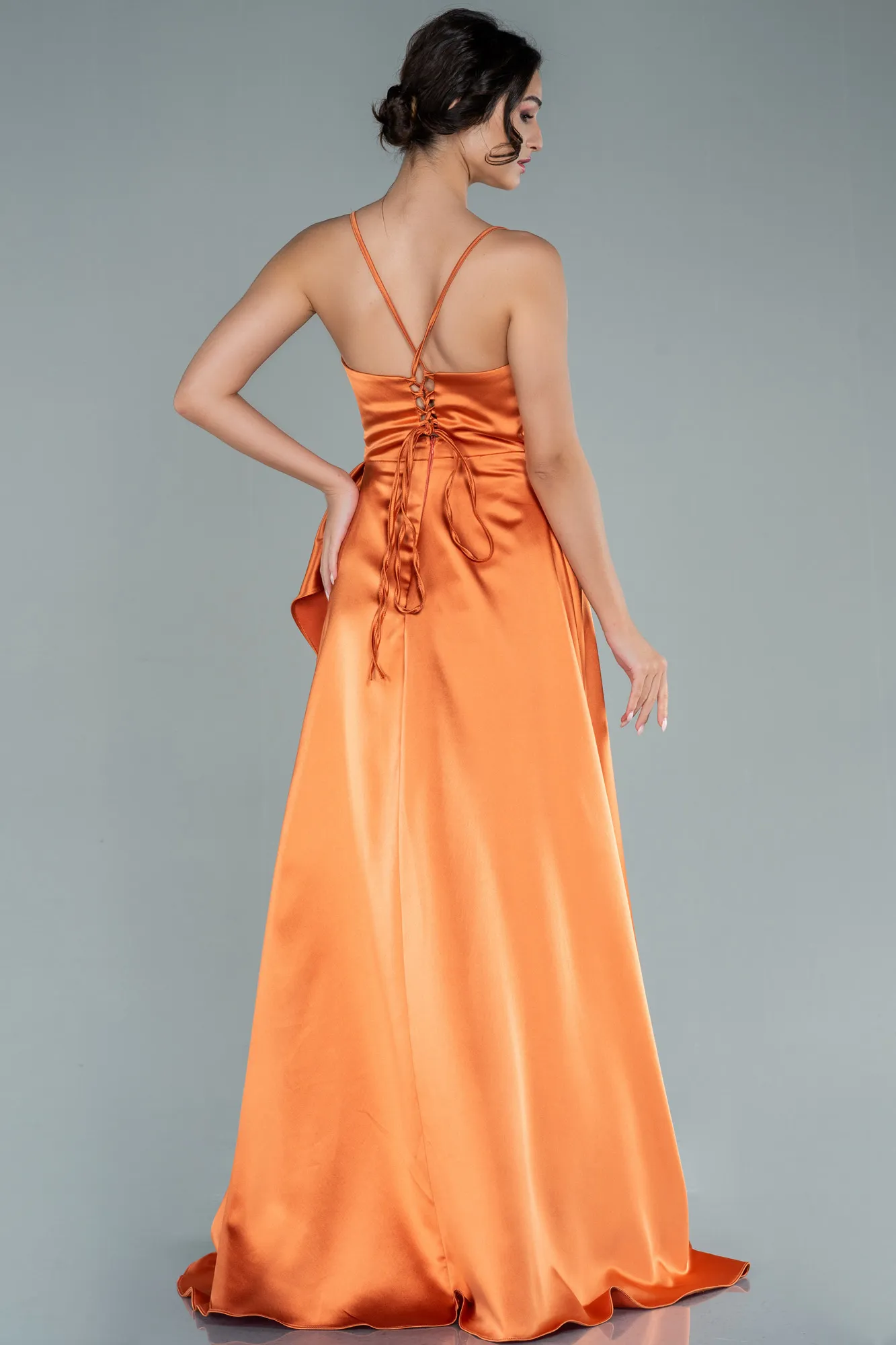 Orange-Long Satin Evening Dress ABU1843