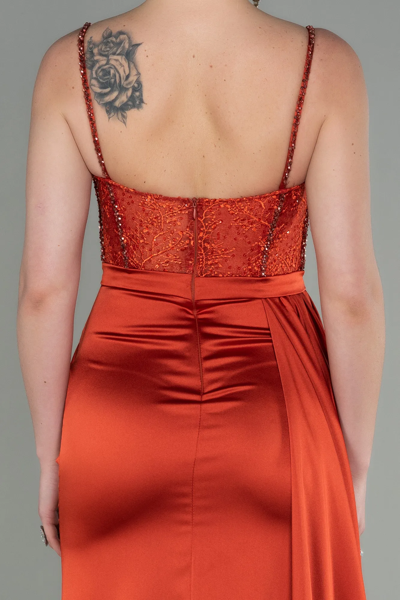 Orange-Long Satin Evening Dress ABU2130