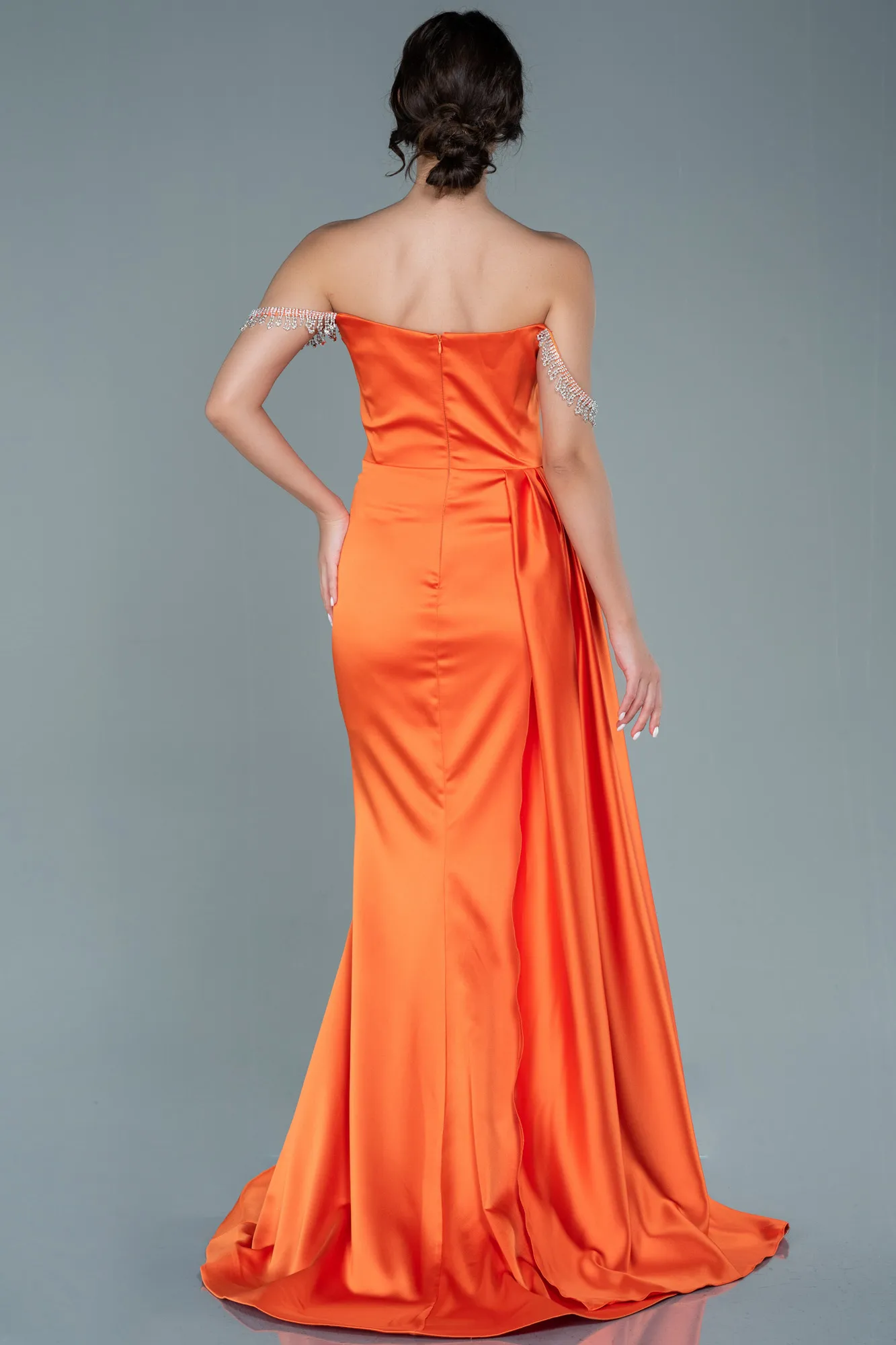 Orange-Long Satin Evening Dress ABU2618