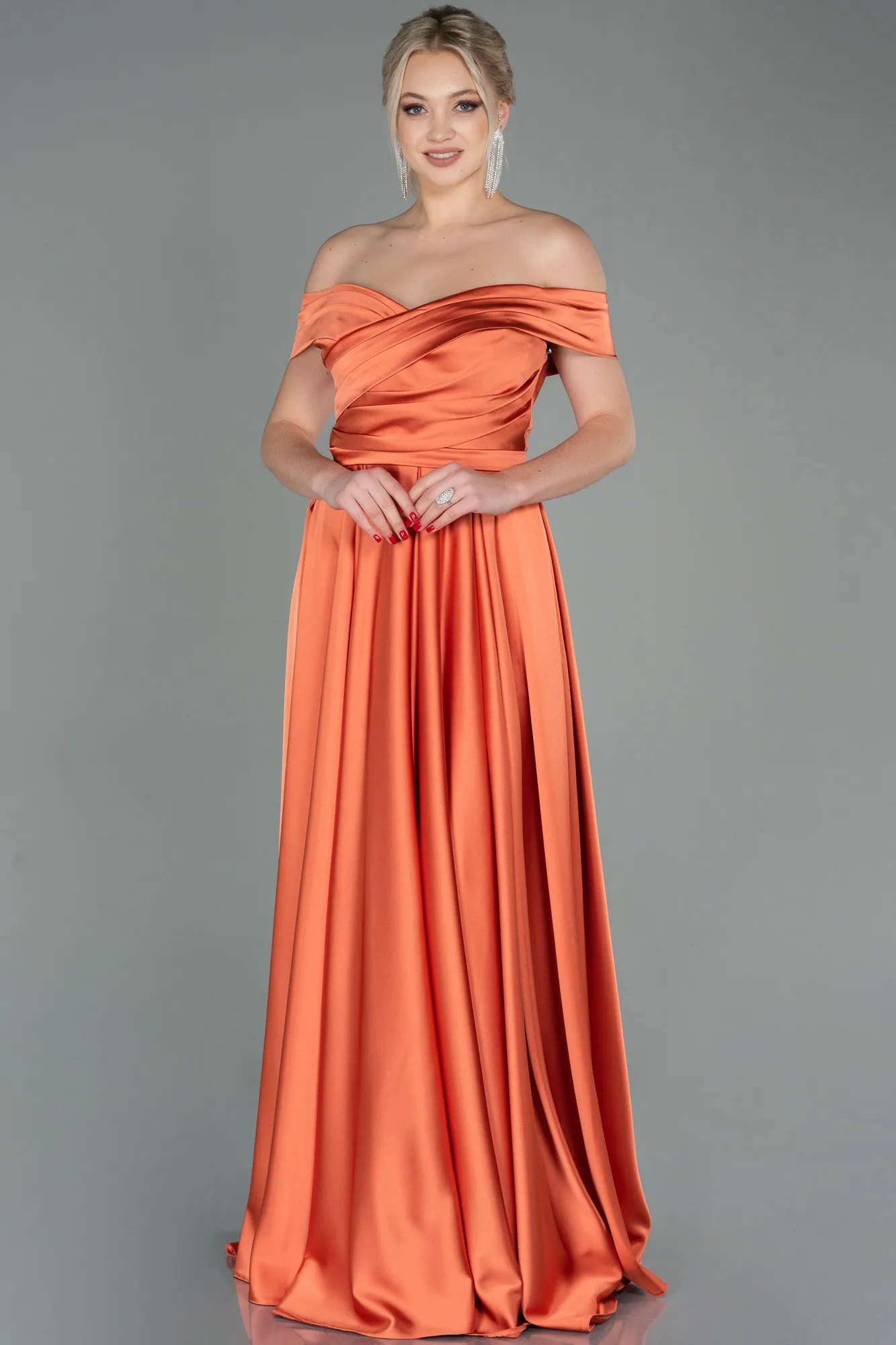 Orange-Long Satin Evening Dress ABU2750