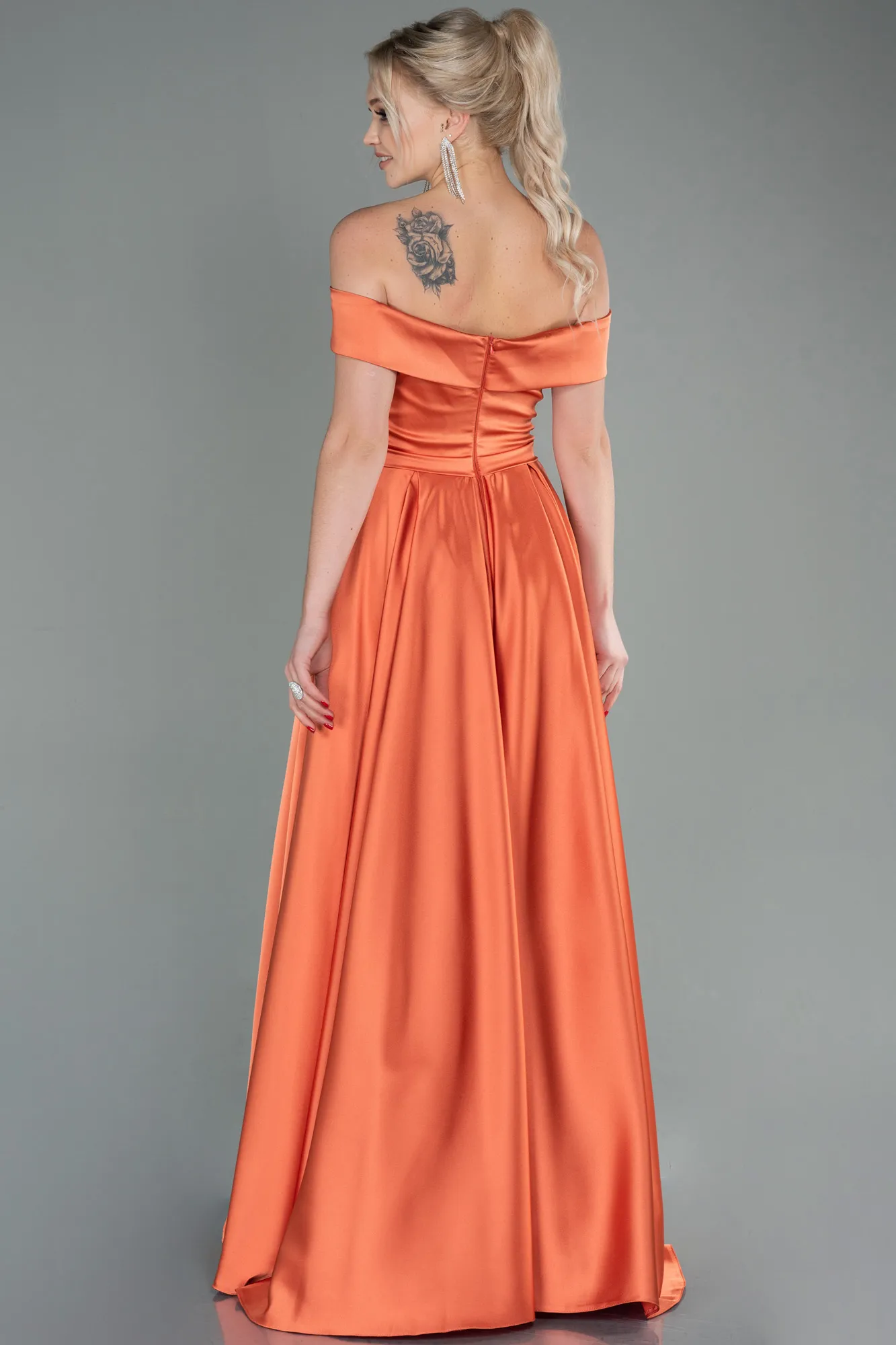 Orange-Long Satin Evening Dress ABU2750