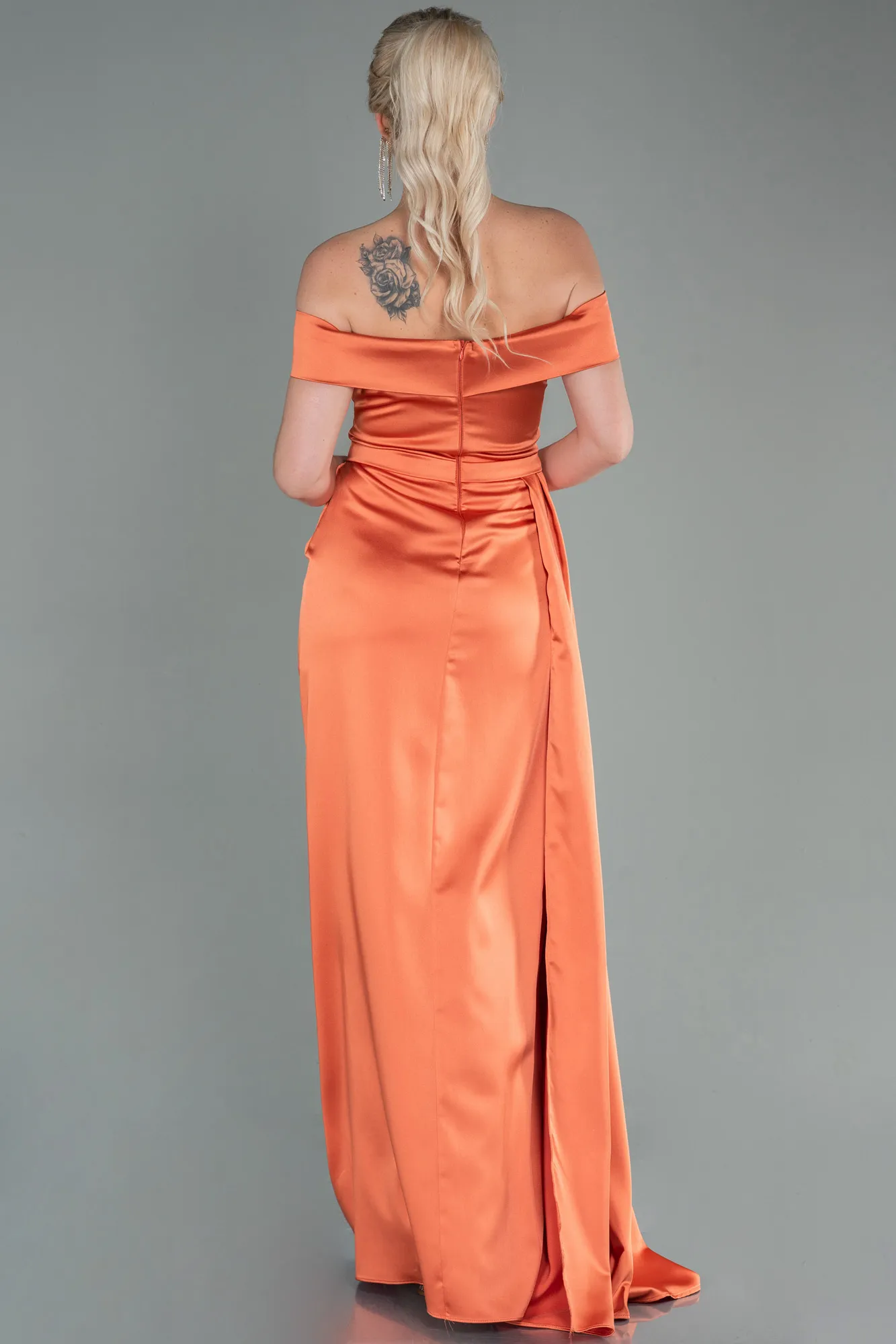 Orange-Long Satin Evening Dress ABU2751